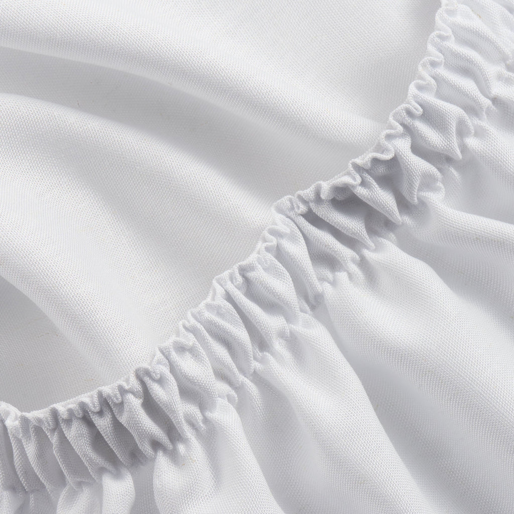 Ultra-Soft 4-Piece White Lyocell & Linen Blend Percale Bed Sheet Set, Queen - Breathable Egyptian Cotton Flat & Fitted Sheets Detail
