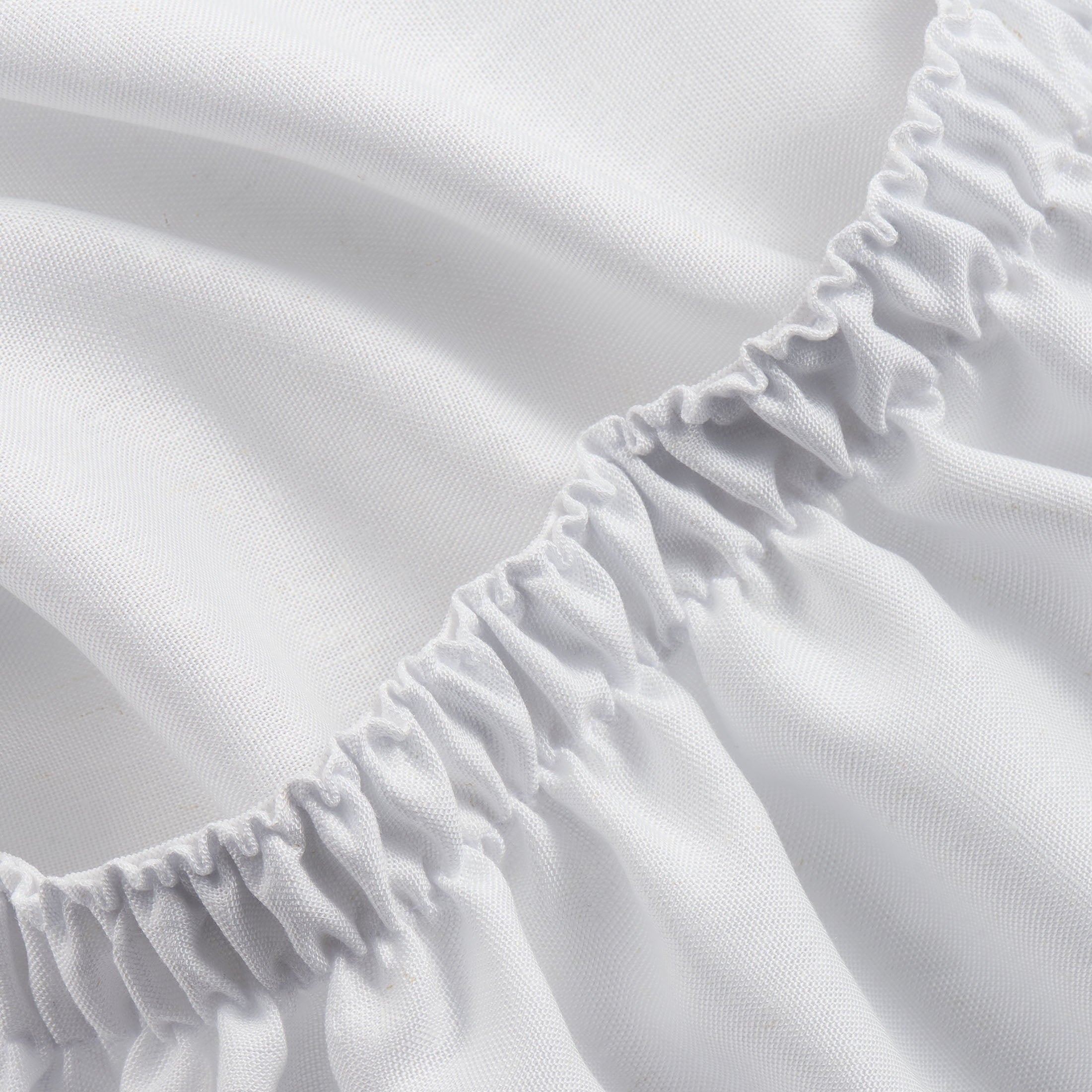 Ultra-Soft 4-Piece White Lyocell & Linen Blend Percale Bed Sheet Set, Queen - Breathable Egyptian Cotton Flat & Fitted Sheets Detail
