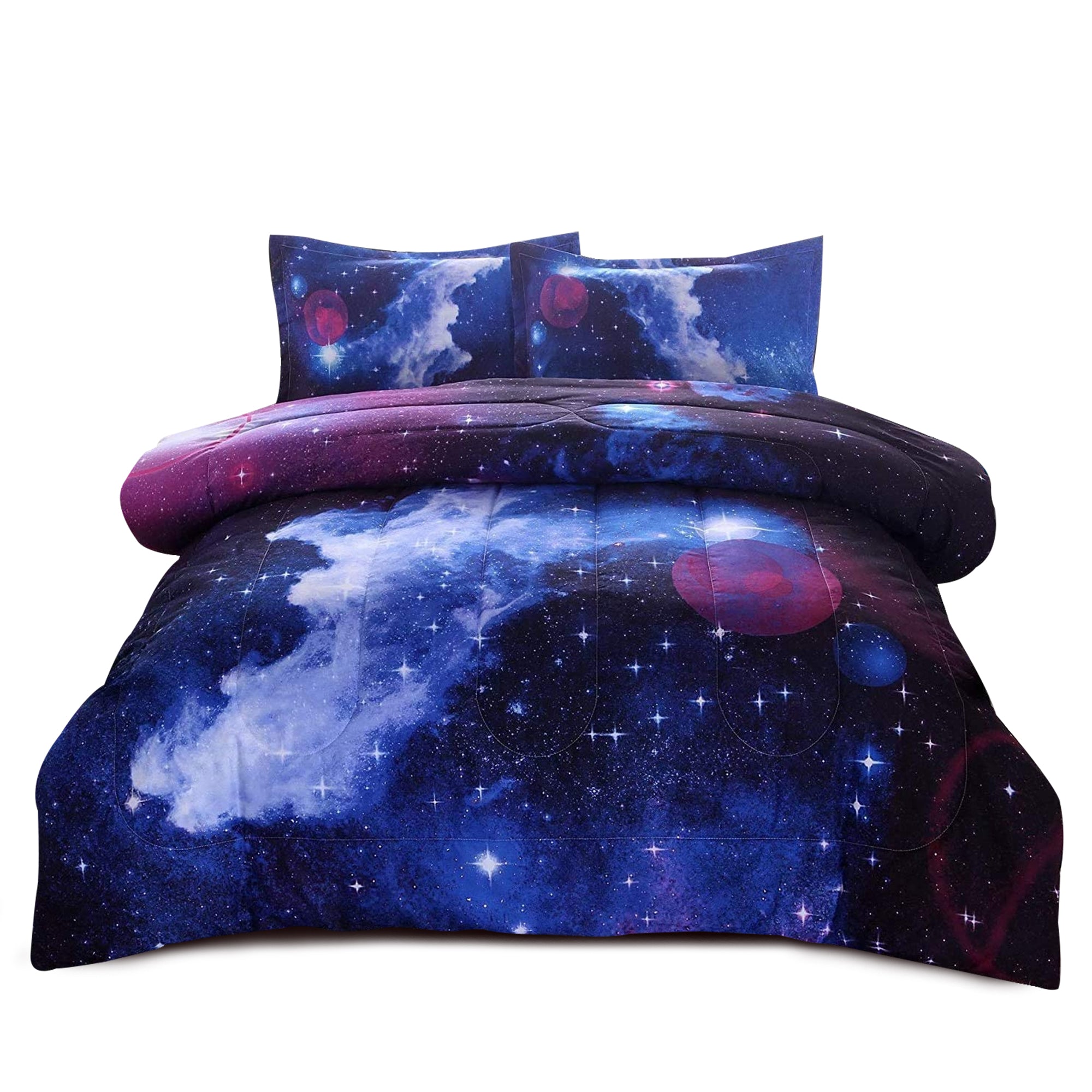 Heavyweight Warmth Galaxy Bedding Sets Outer Space Comforter 3D Printed Space Quilt Set Full Size for Kids Blue - Hypoallergenic Ultra-Fluffy Quilt for Winter Detail