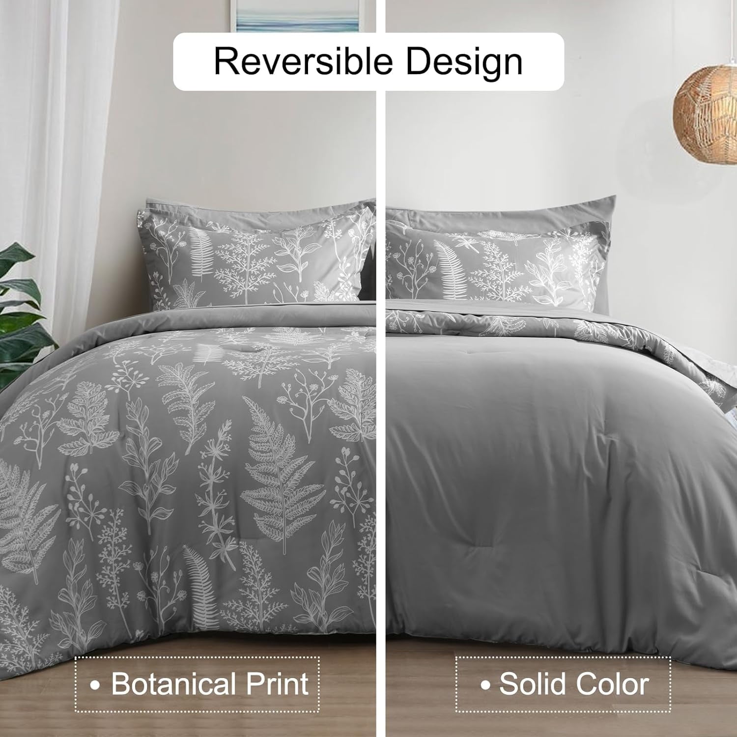 All-Season 7 Pieces Printed King Comforter Set, Lightweight Reversible Botanical Bedding Set Include Comforter, Pillow Shams, Fl... - Luxurious Quilted Duvet Cover Set Detail