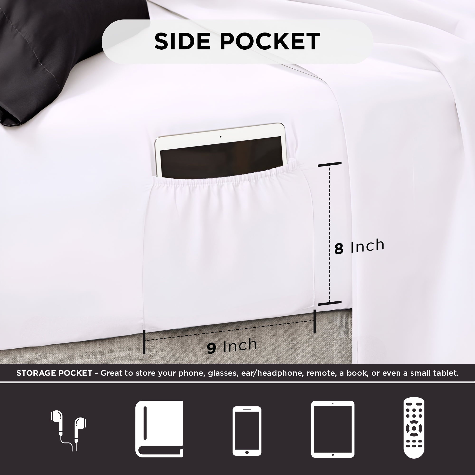 Heavyweight Warmth Queen Comforter Set, Bedding Comforter Set Queen Size W/ Side Pockets, Black, 9 Pieces - Luxurious Quilted Duvet Cover Set Detail