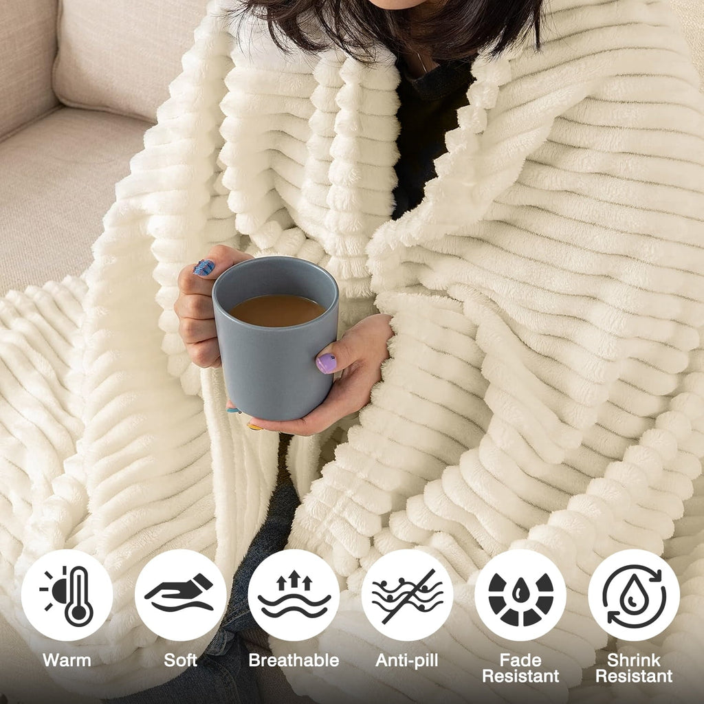 Super Soft Flannel Extra Soft with Strip, Plush Fuzzy Cozy Bed s and s for Couch,Bed,Sofa,Lightweight and Versatile s for Office Bedroom... - Luxury Knitted Decorative Throw Blanket with Fringes Detail
