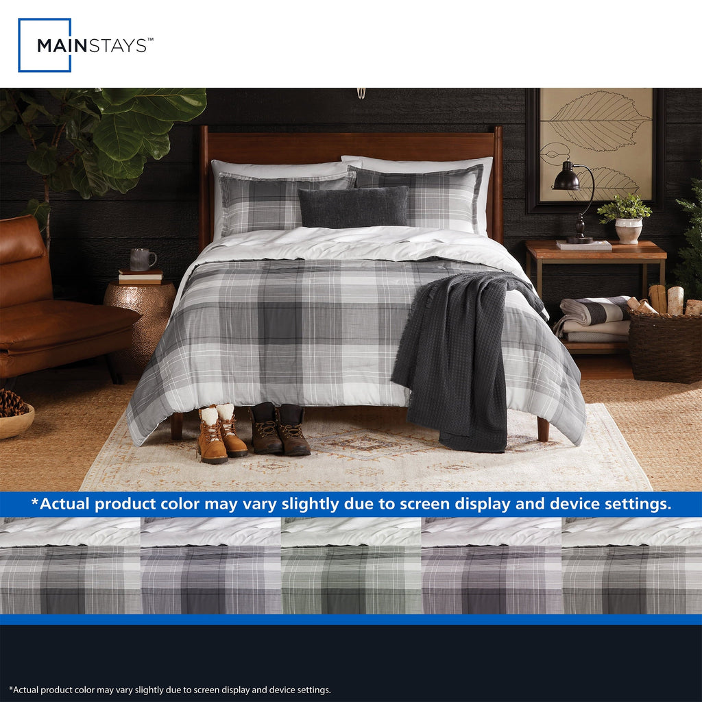 Hypoallergenic Cloud Full/Queen Comforter Set, All-Season, 5-Piece, Grey Plaid - Luxurious Quilted Duvet Cover Set Detail