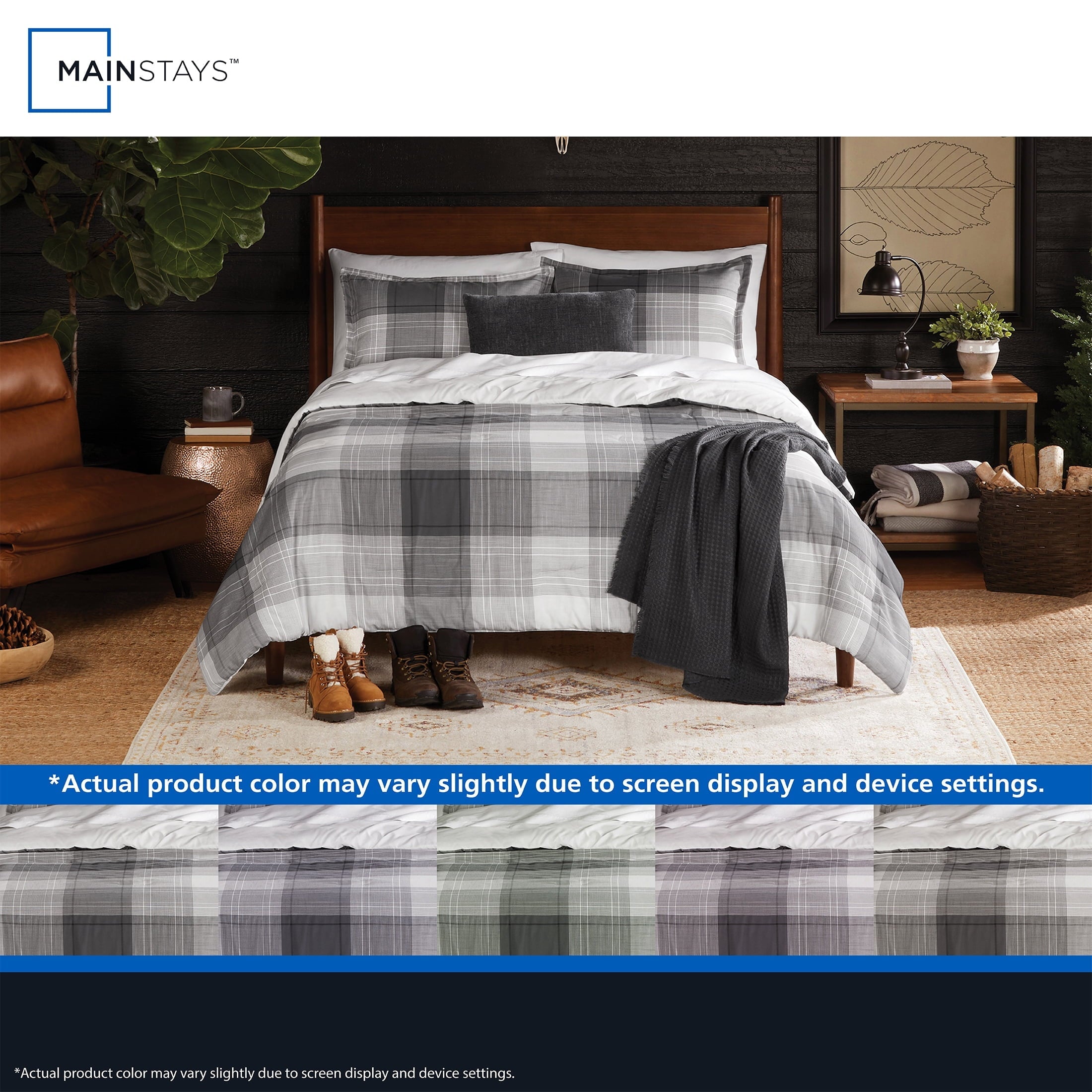 Hypoallergenic Cloud Full/Queen Comforter Set, All-Season, 5-Piece, Grey Plaid - Luxurious Quilted Duvet Cover Set Detail