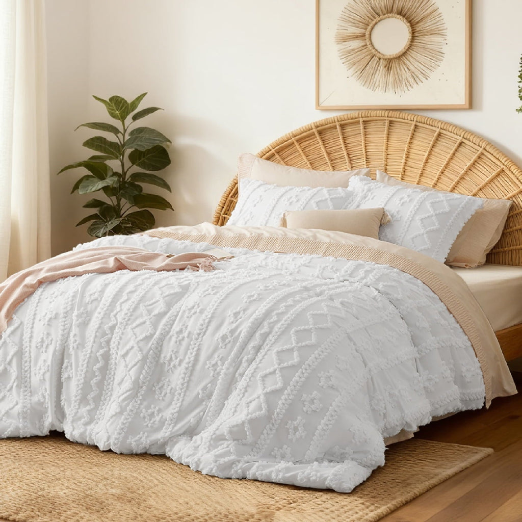 Luxurious Quilted Tufted Boho Comforter Set, 2 Pieces Farmhouse Shabby Chic Embroidery Bed Set, Soft Jacquard Comforter for All Seasons... - Luxurious Quilted Duvet Cover Set Detail