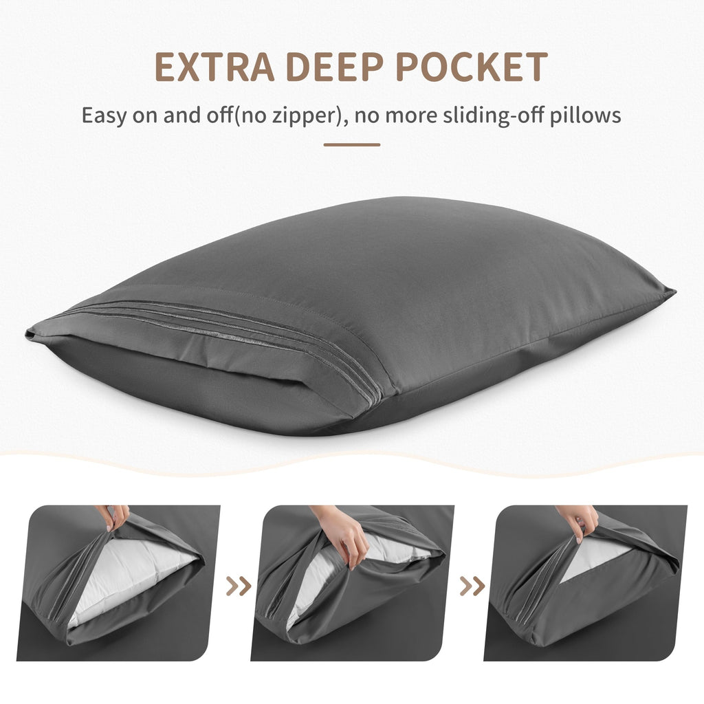 Ultra-Soft 6 Pieces Bed Sheet Set, 1800 Series Soft Microfiber Queen Sheets with 16" Deep Pocket, Dark Gray - Cooling Hotel Quality Bedding Sheets and Pillowcases Detail