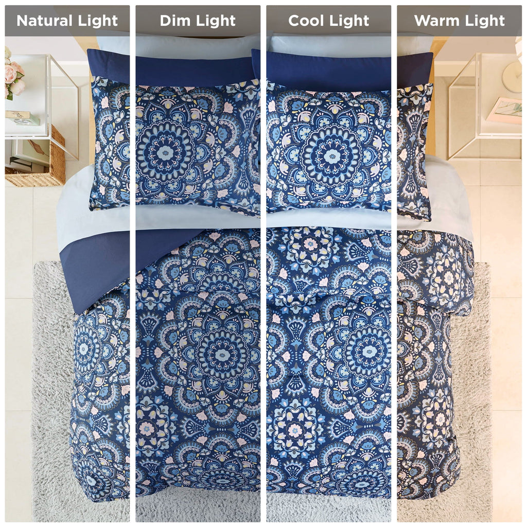 Heavyweight Warmth Queen Size Comforter Set, 9-Piece Bed in a Bag Queen, Navy Blue Bedding Comforter Set with Comforter, Flat Sheets, Fi... - All-Season Down Alternative Comforter Insert Detail