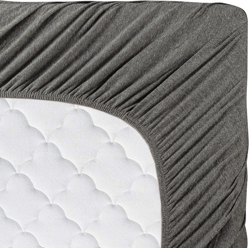 Ultra-Soft Jersey Sheet Set - 4 Pieces Queen Cotton Sheets Set - Stretchable Ultrasoft Luxury Knit Bed Linen (Dark Gray, Queen) - Breathable Egyptian Cotton Flat & Fitted Sheets Detail