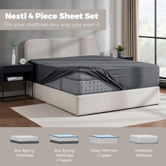 Breathable Luxury Queen Sheets Set, 1800 Series 4 Piece Sheets , Luxury Soft Microfiber Queen Size Bed Sheets Set, Gray - Cooling Hotel Quality Bedding Sheets and Pillowcases Detail