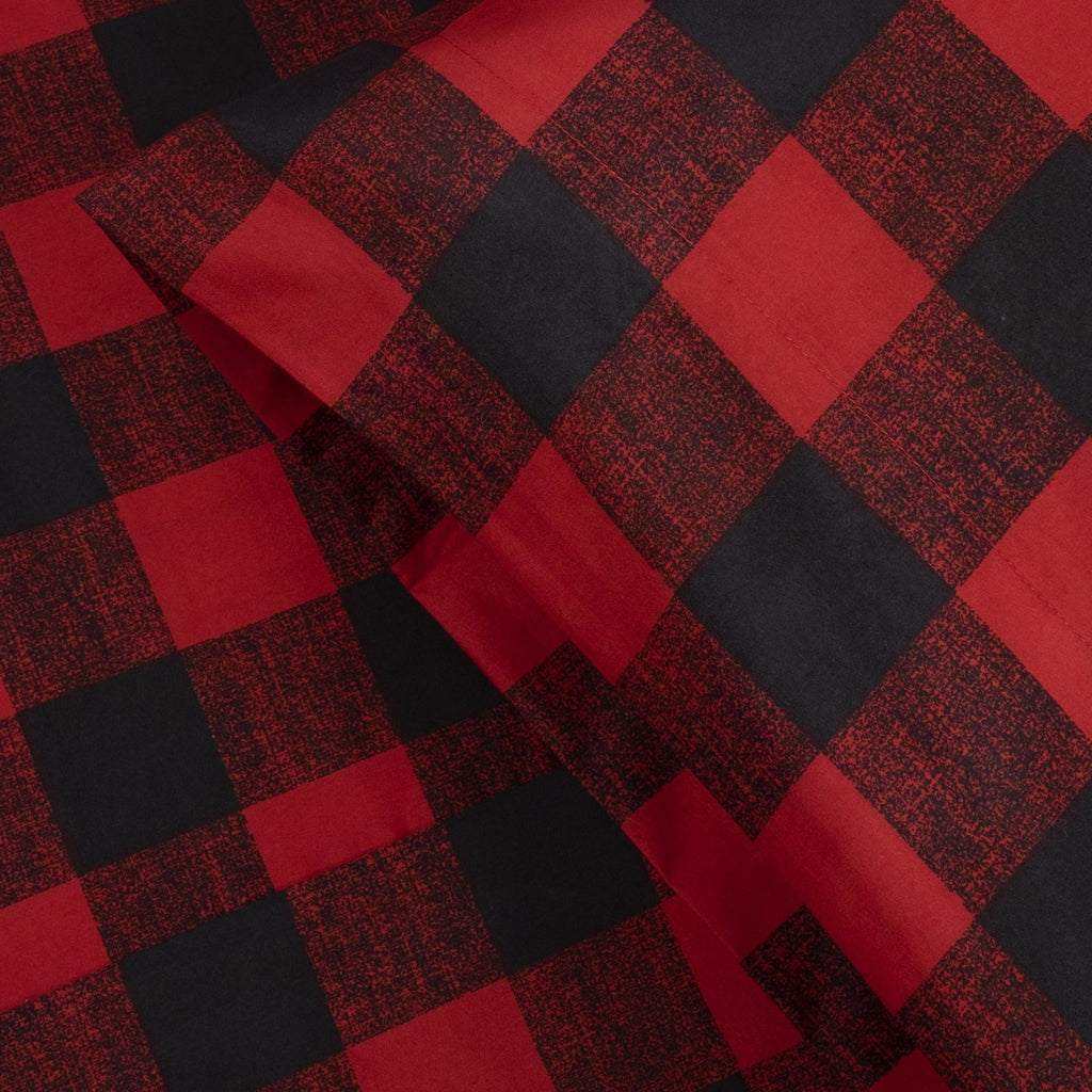 Breathable Luxury Buffalo Plaid Black and Red 4 Piece Bed Sheet Set - Twin - Breathable Egyptian Cotton Flat & Fitted Sheets Detail