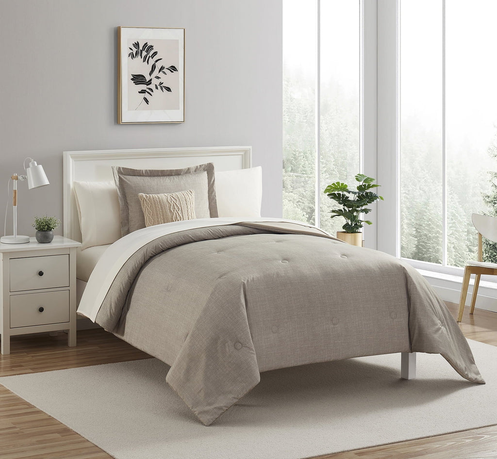 Fluffy Down Alternative 7 Piece Beige Bed in a Bag Comforter Set with Sheets, Twin-XL - Hypoallergenic Ultra-Fluffy Quilt for Winter Detail