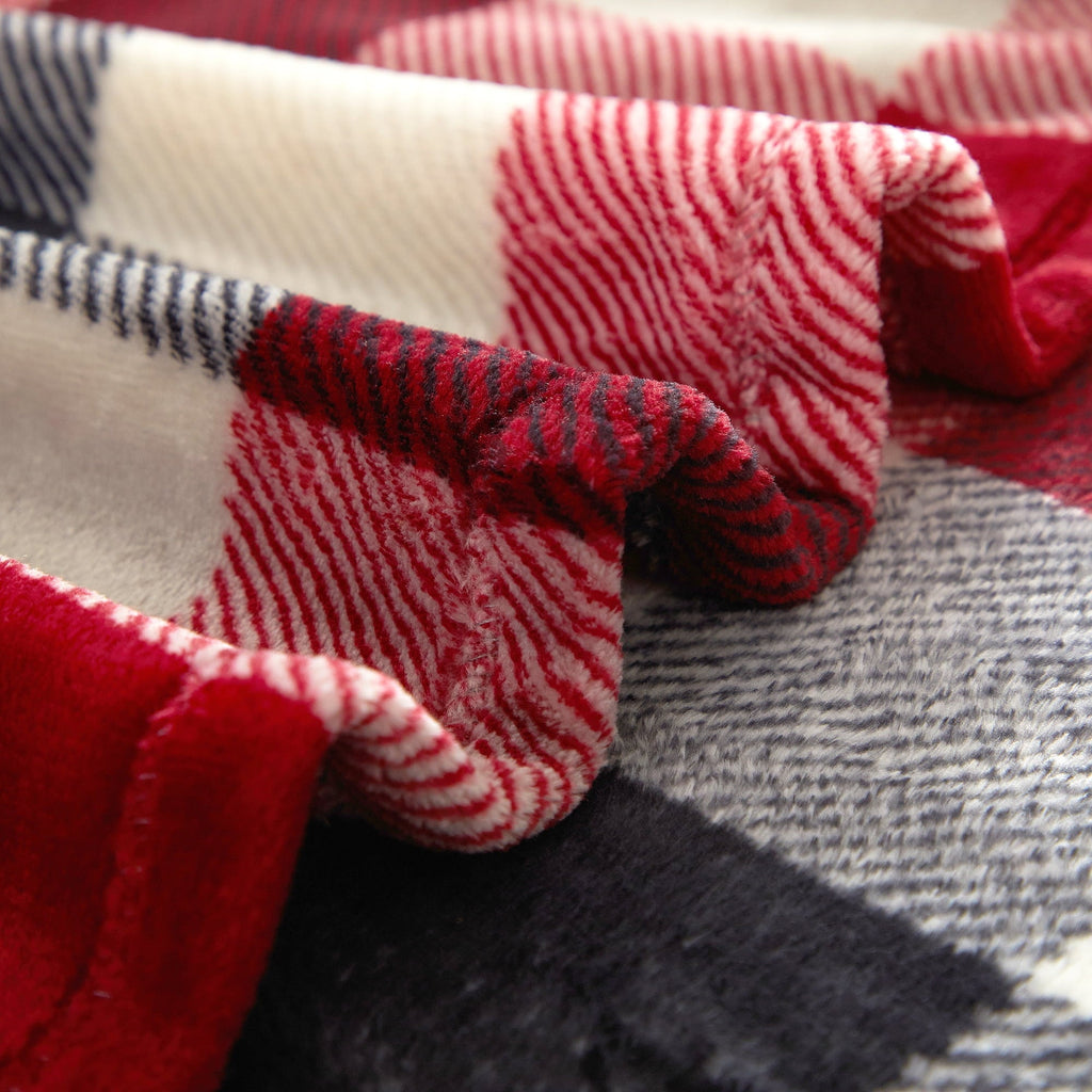 Lightweight Warm Cozy Plush Throw Blanket, Red Plaid 50" x 60" All Ages - Luxury Knitted Decorative Throw Blanket with Fringes Detail