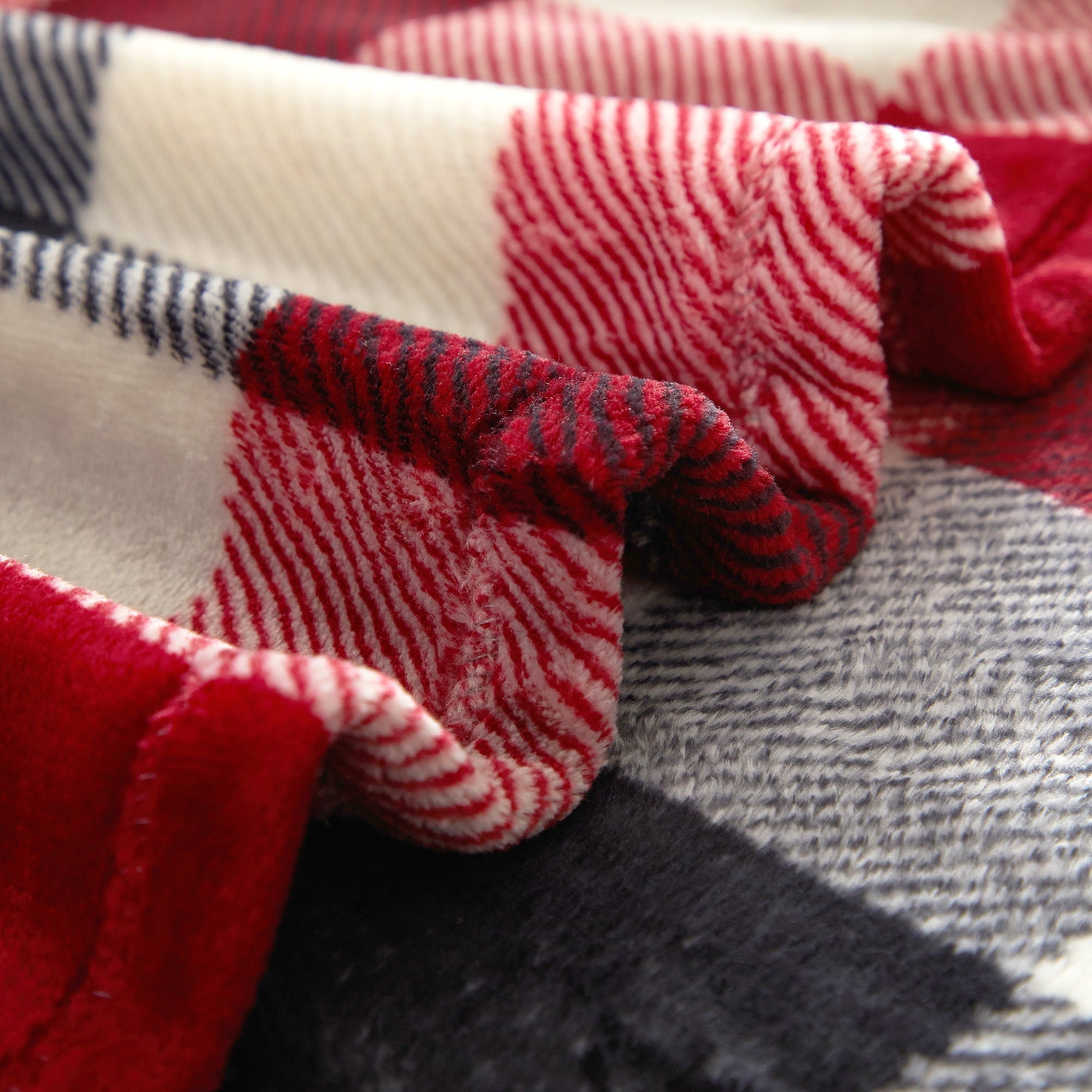 Lightweight Warm Cozy Plush Throw Blanket, Red Plaid 50" x 60" All Ages - Luxury Knitted Decorative Throw Blanket with Fringes Detail