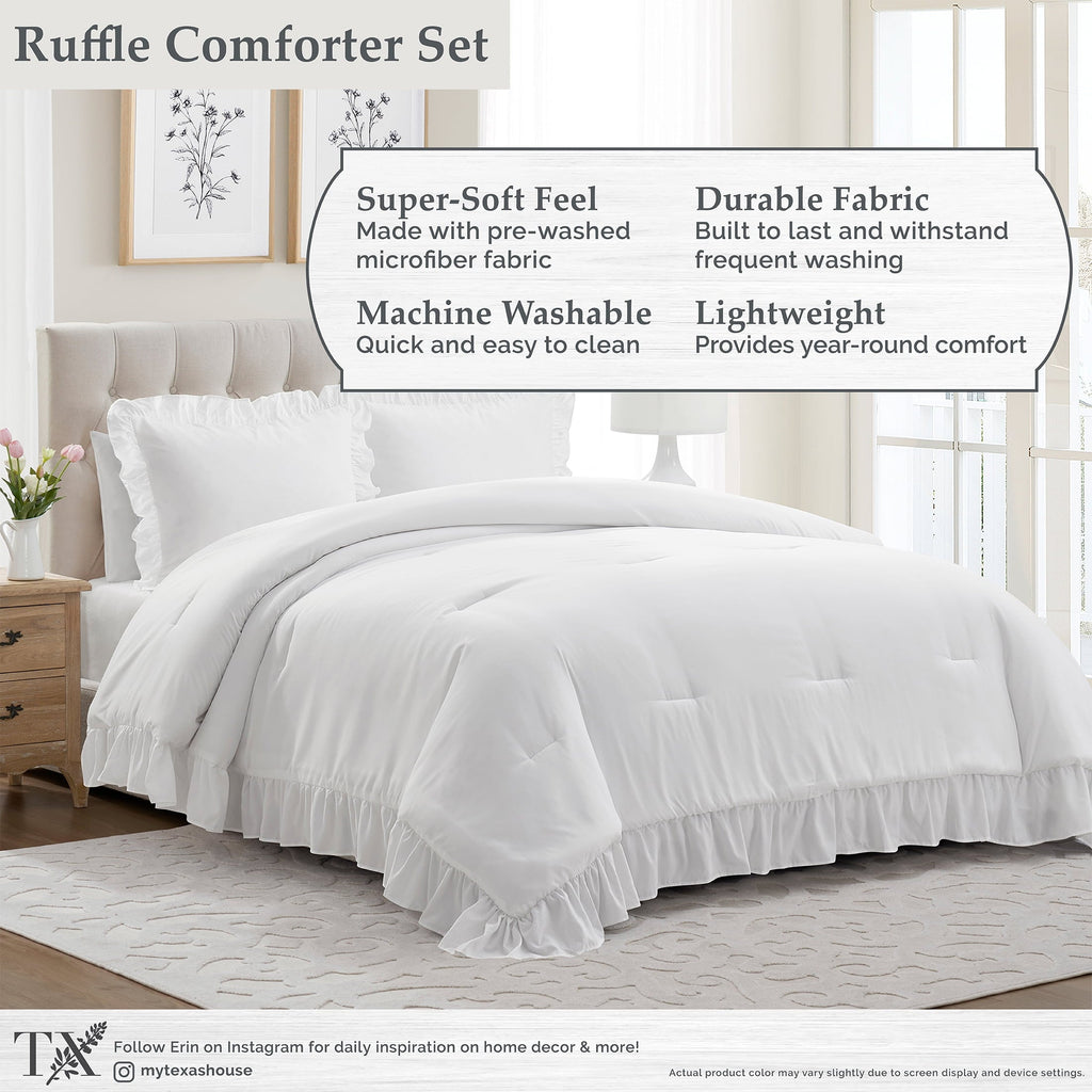 Hypoallergenic Cloud Full/Queen Comforter Set, All-Season, 3-Piece, White Ruffle - All-Season Down Alternative Comforter Insert Detail