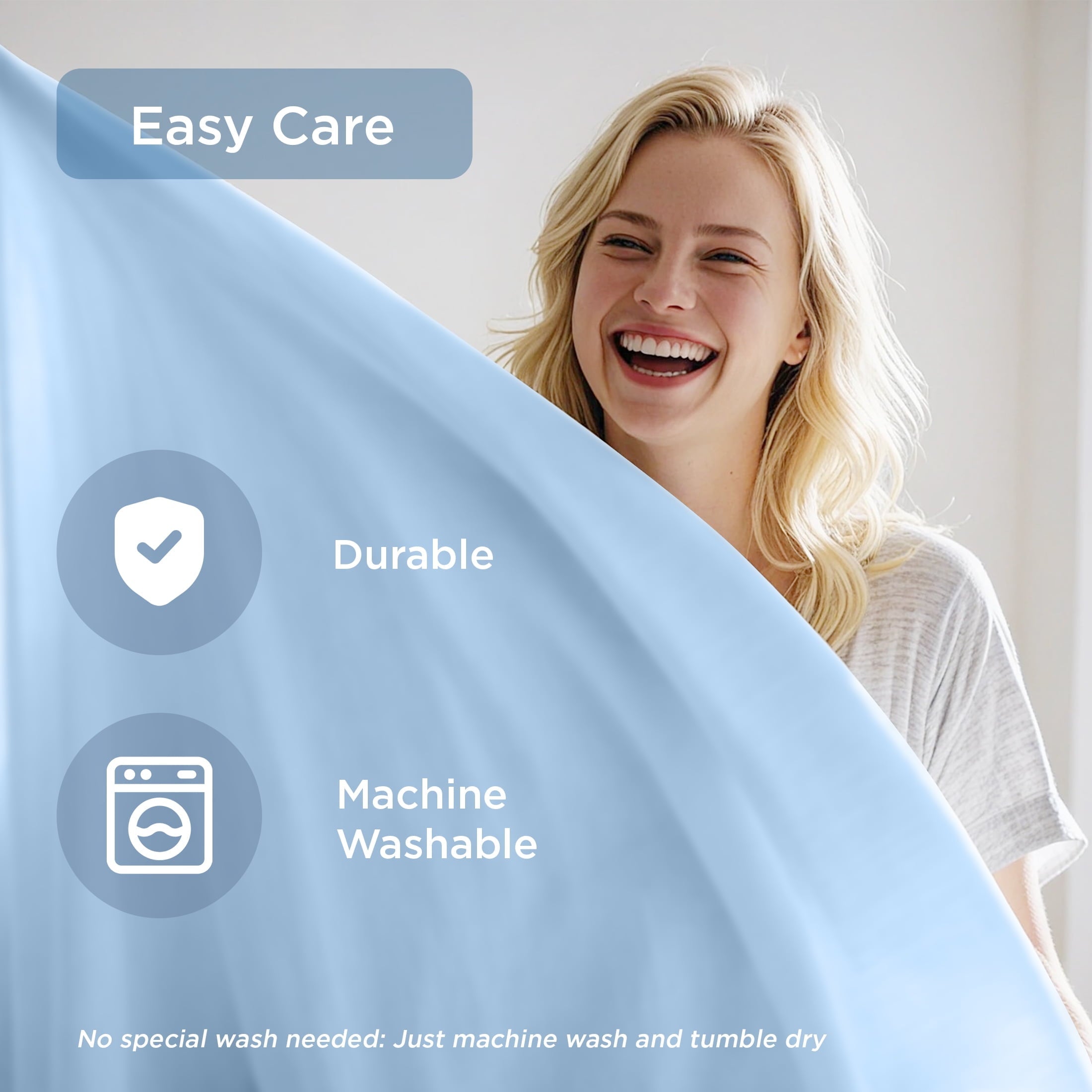 Wrinkle-Resistant Full/QueenSize Sheet Set, 3 Piece Cooling Bed Sheet with Deep Pocket for Hot Sleepers, Ice Blue - Luxury Bed Sheet Set with Deep Pockets Detail