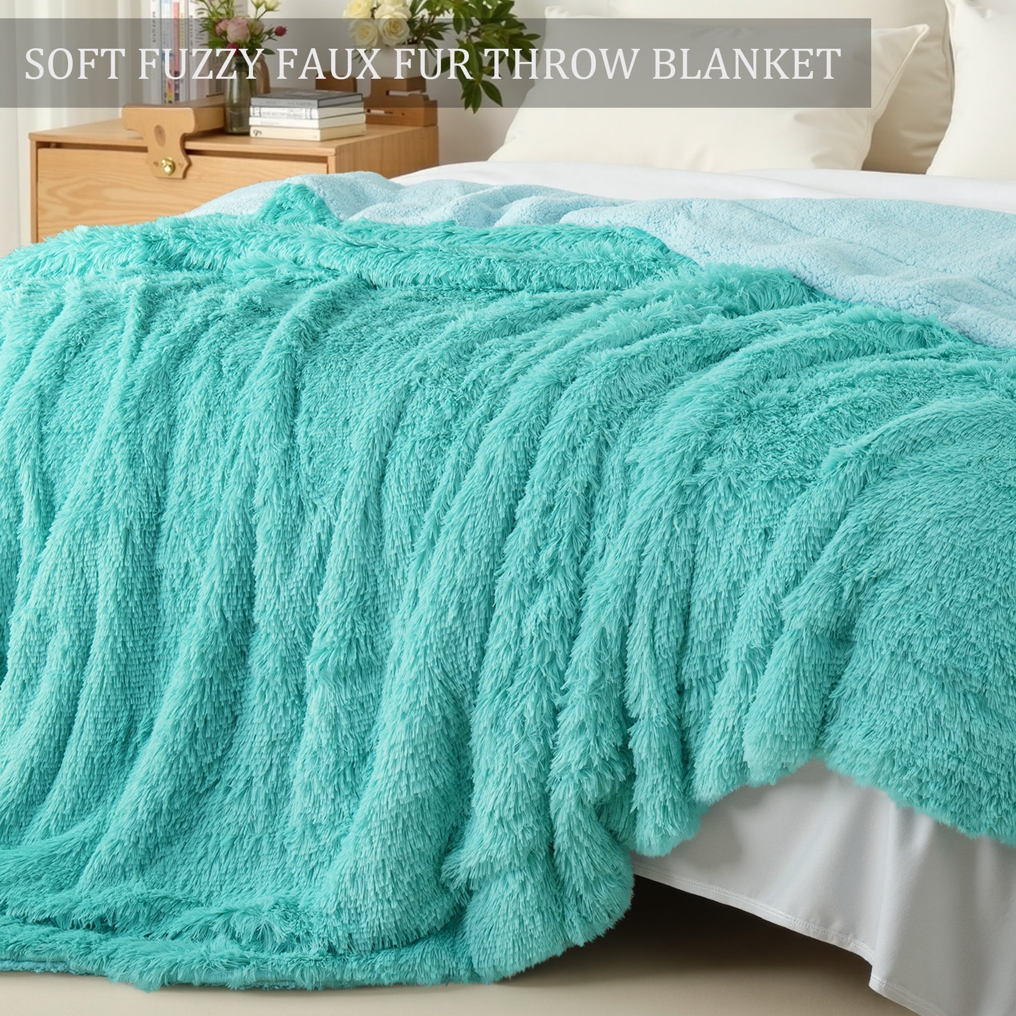 Super Soft Flannel Fuzzy Faux Fur Throw Blanket, Reversible Shaggy Sherpa Fleece Blankets,Fluffy Plush Warm Throws for Couch, Bed, 50x60... - Luxury Knitted Decorative Throw Blanket with Fringes Detail