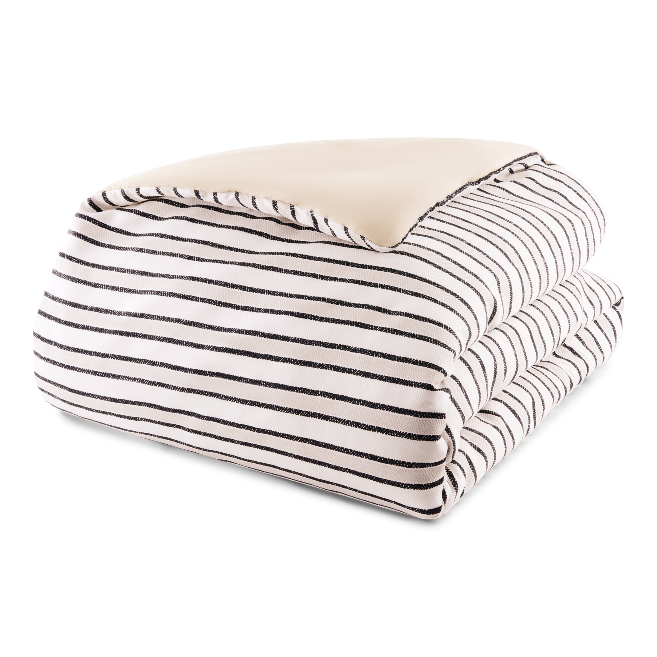 Luxurious Quilted Soft Touch Bed in a Bag 11-Piece Reversible Tan & Black Striped Comforter Set with Sheets, Queen - Hypoallergenic Ultra-Fluffy Quilt for Winter Detail