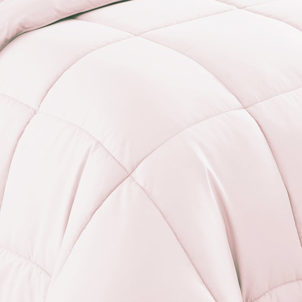 Hypoallergenic Cloud Supreme 7 Piece Bed-In-A-Bag All Season Solid Comforter & Sheet Set, Full, Pale Pink - All-Season Down Alternative Comforter Insert Detail