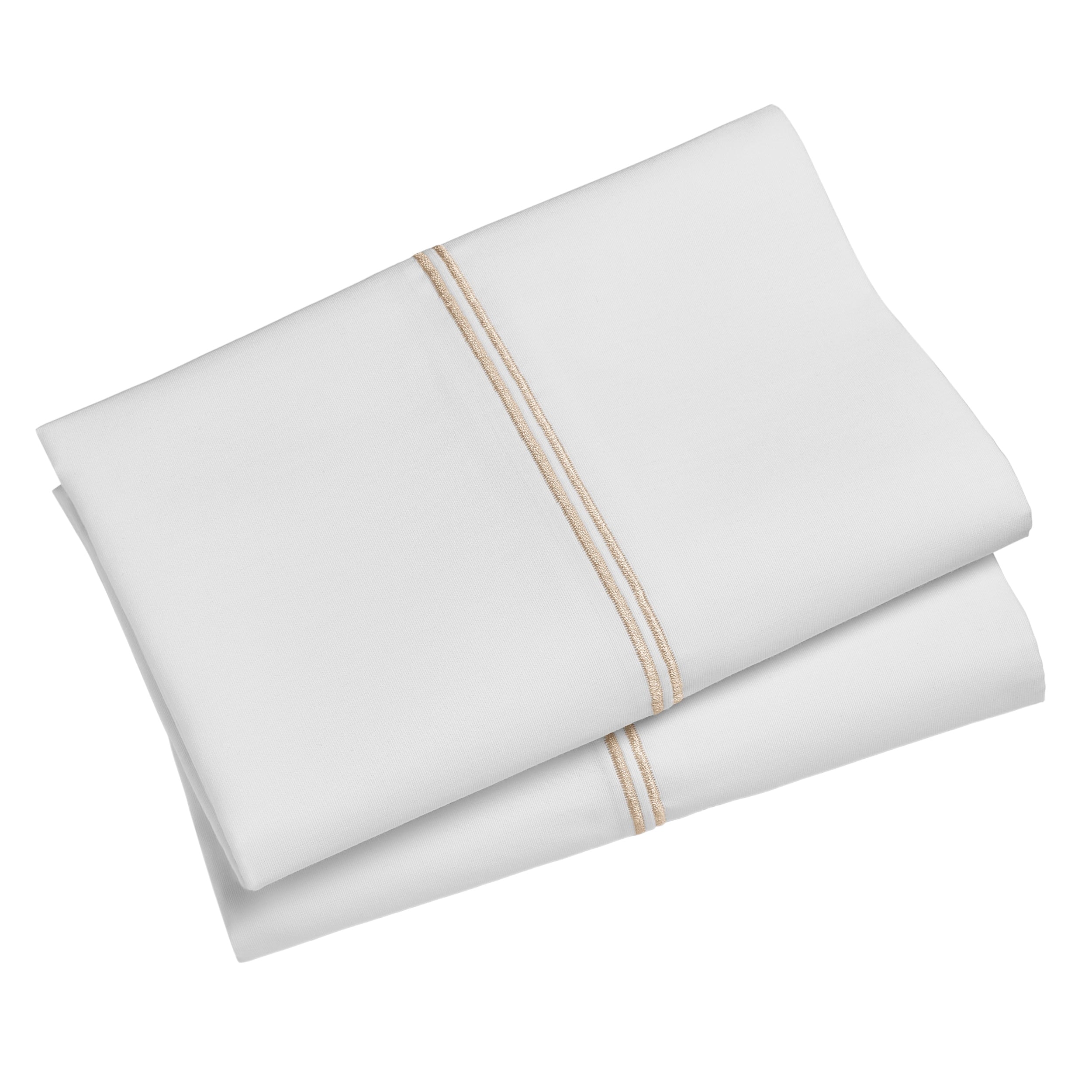 Wrinkle-Resistant 4-Piece 300 Thread Count White Pima Cotton Bed Sheet Set with Tan Hem, Full , Adult/Teen - Breathable Egyptian Cotton Flat & Fitted Sheets Detail