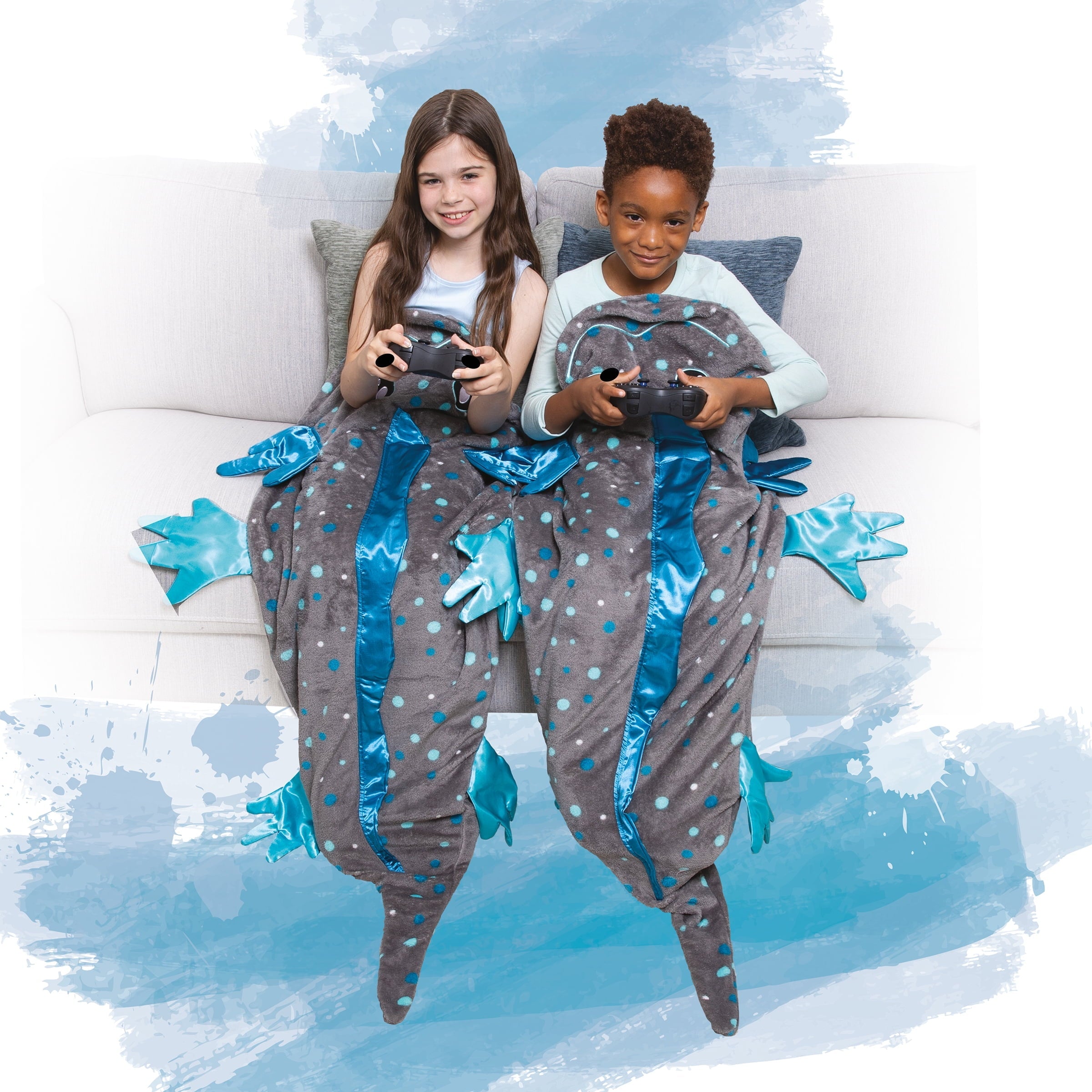 Cozy Fleece Tails, The Original Wearable Blanket with Sleeves, Super Soft Throw Fleece, Axolotl, Ages 5+ - Luxury Knitted Decorative Throw Blanket with Fringes Detail