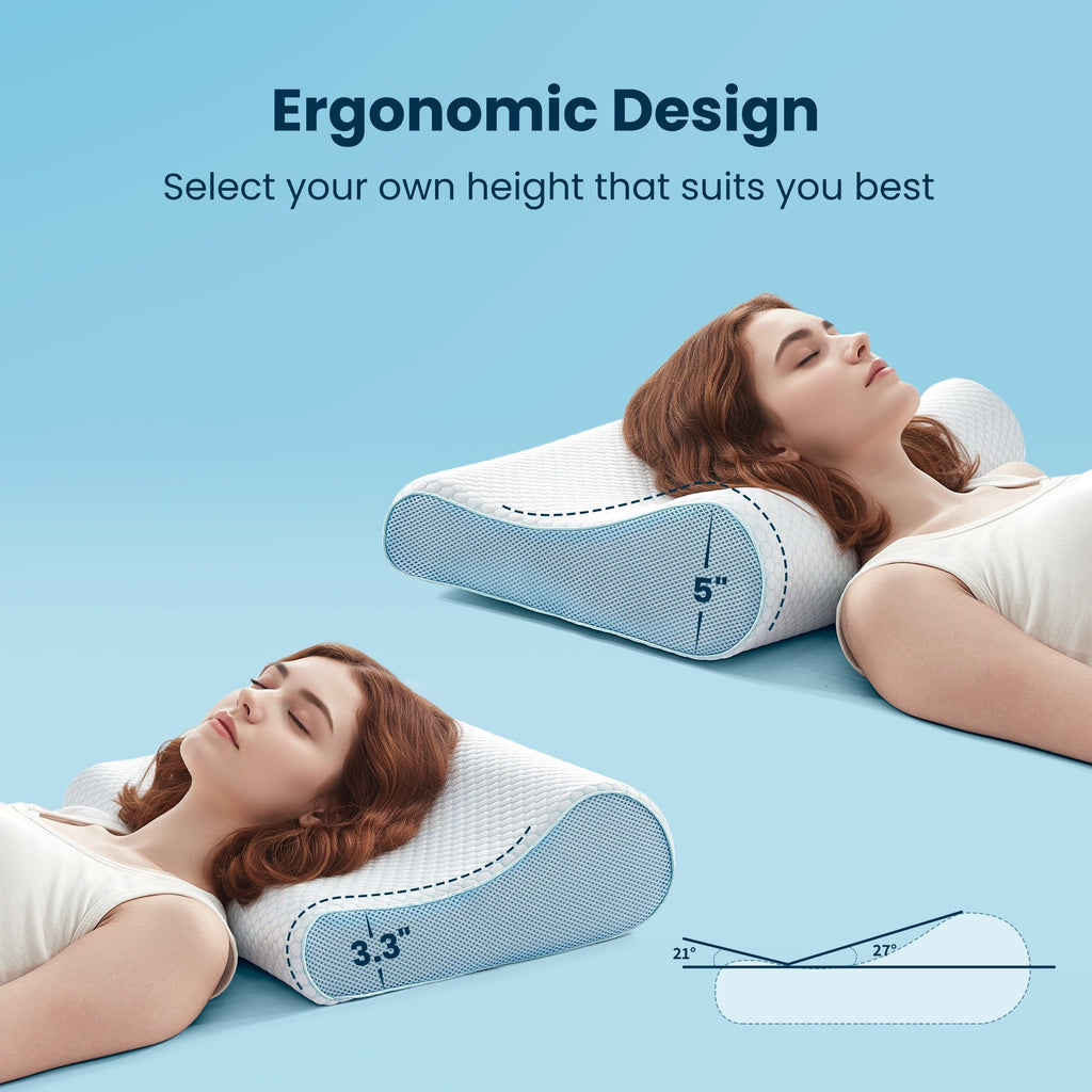 Hotel Collection Standard Cooling Memory Foam Pillow, Ergonomic Adjustable Orthopedic Contour Bed Pillows Neck Support for Side Back S... - Ergonomic Memory Foam Pillow for Neck Pain Support Detail