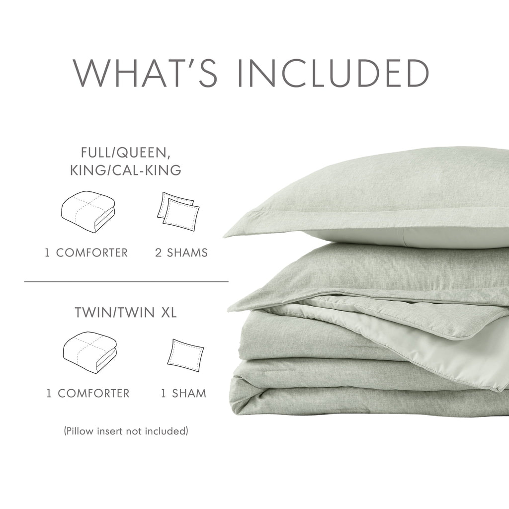 Fluffy Down Alternative Full/Queen Comforter Sets, Reversible 3 Piece Extra Soft Bedding Set, Chambray Print Sage Green Comforter Bed Set wit... - Hypoallergenic Ultra-Fluffy Quilt for Winter Detail