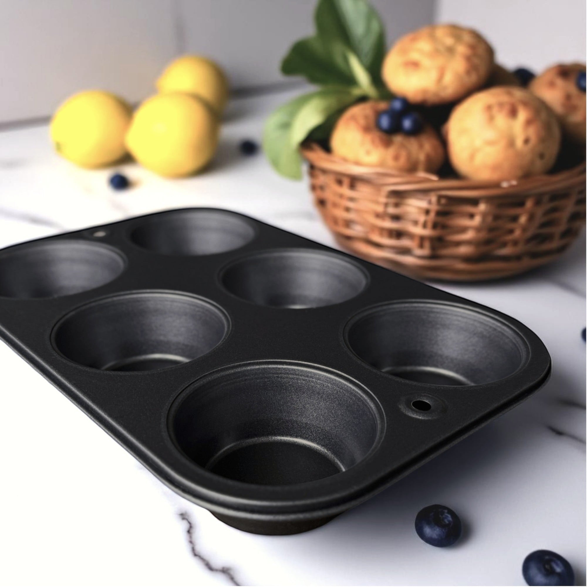 Multi-Functional 6-Cup Nonstick Steel Muffin Pan, 2.9" Cup, Gray, 1 Count - Kitchen Gadget Tool for Quick Food Prep Detail