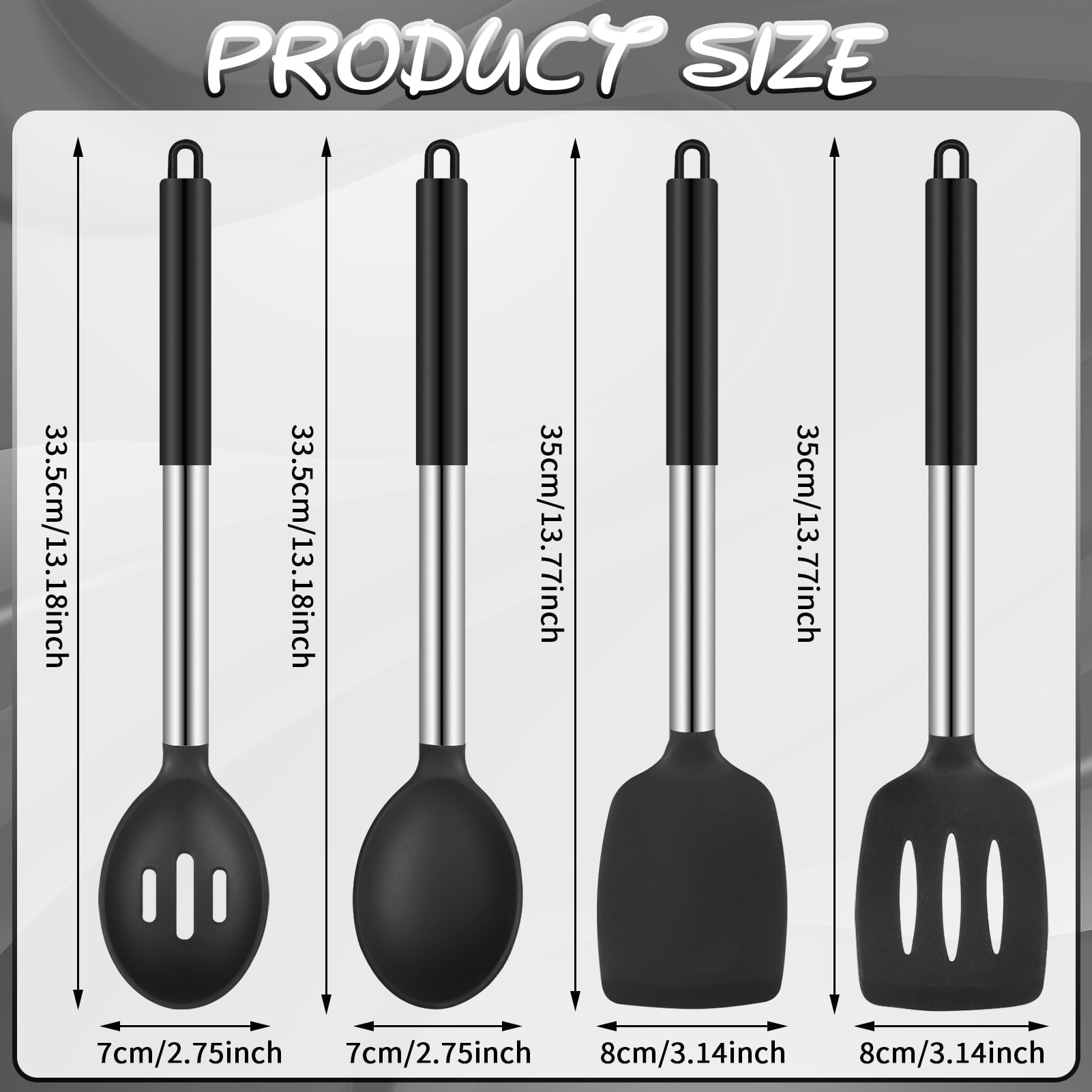 Heat-Resistant Silicone Cooking Spatulas and Spoons, 4 Pack Heat Resistant Silicone Cooking Utensils Set, Non-stick Large Ki... - Durable Turner & Ladle Utensil Set for Home Chefs Detail