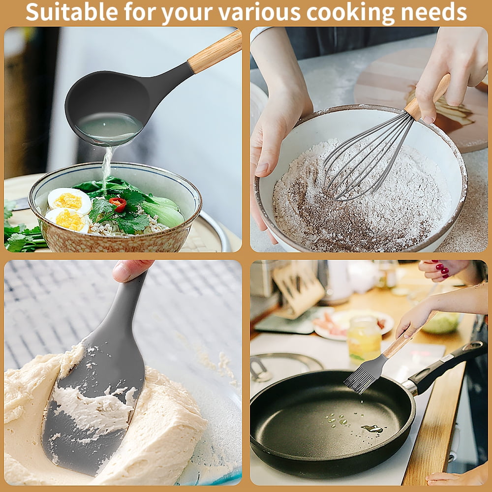 Durable Steel Silicone Wooden Heat Resistant Kitchen Utensil Set, 12 pcs - Multi-Purpose Hand Tool for Daily Meal Prep Detail
