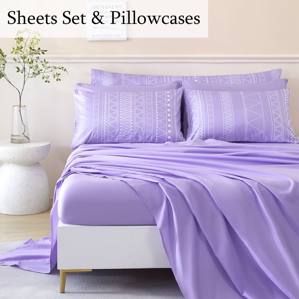 Heavyweight Warmth 8-Pieces Boho Bedding Set Full Lavender Striped Bed in a Bag for Girls Women Soft Fluffy Purple Comforter Set with Sh... - Hypoallergenic Ultra-Fluffy Quilt for Winter Detail