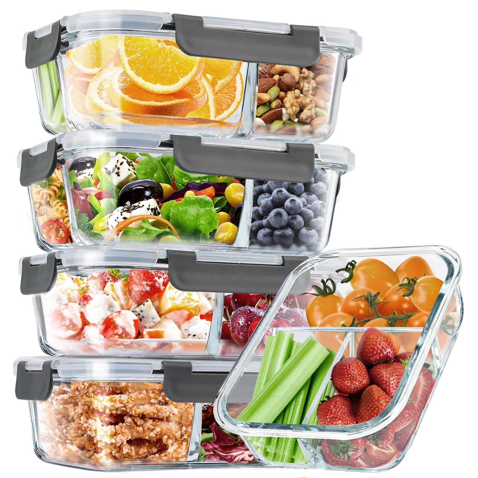 Deliciously Squishy 8 Pcs Glass Food Storage Containers with Lids, 2 & 3 Compartment Glass Airtight Meal Prep Containers (4 Containers & ... - Fun Food Fidget Cookie Squishable Toy Detail