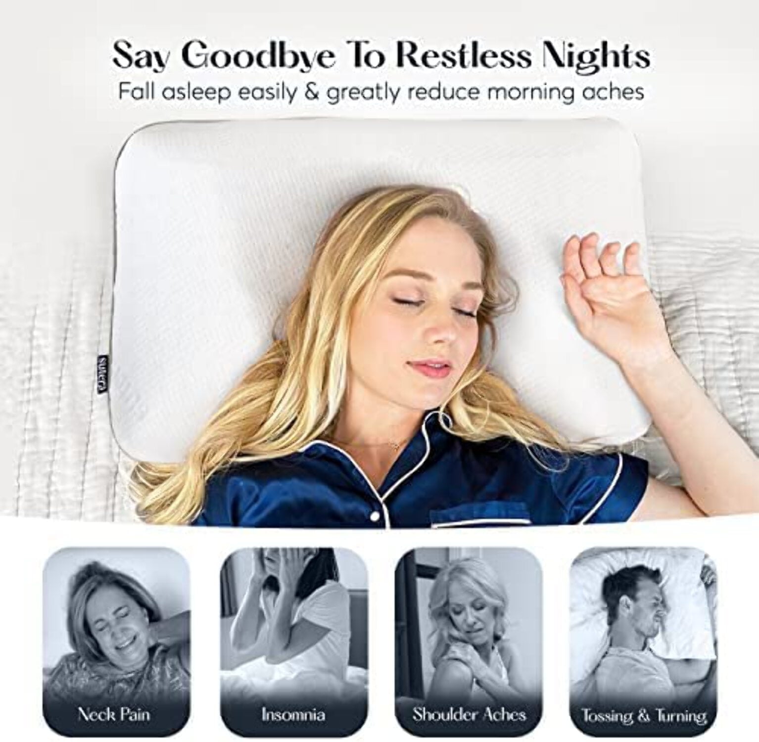 Orthopedic Support Plush Zen Bed Pillow, Lavender Scented Cooling Adaptive Memory Foam Queen - Decorative Throw Pillow Cushion for Sofa & Bed Detail