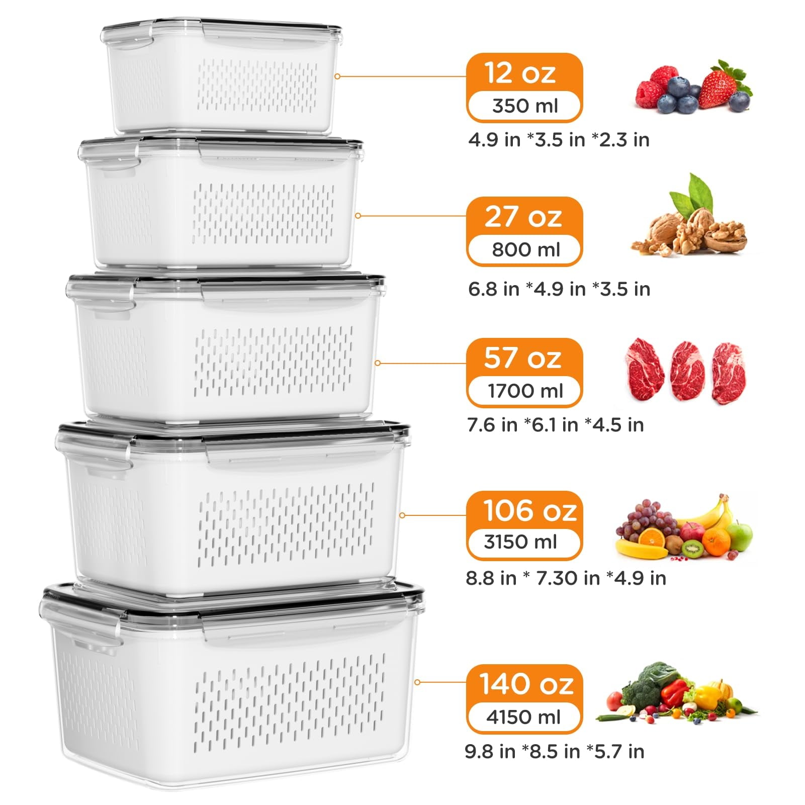 Deliciously Squishy 5 Pack Fruit Storage Containers for Fridge with Removable Colanders and Lids, 5 in 1 Leakproof Fridge Organizer Bins ... - Squishy Dohnut Sweet Treat Shaped Stress Toy Detail
