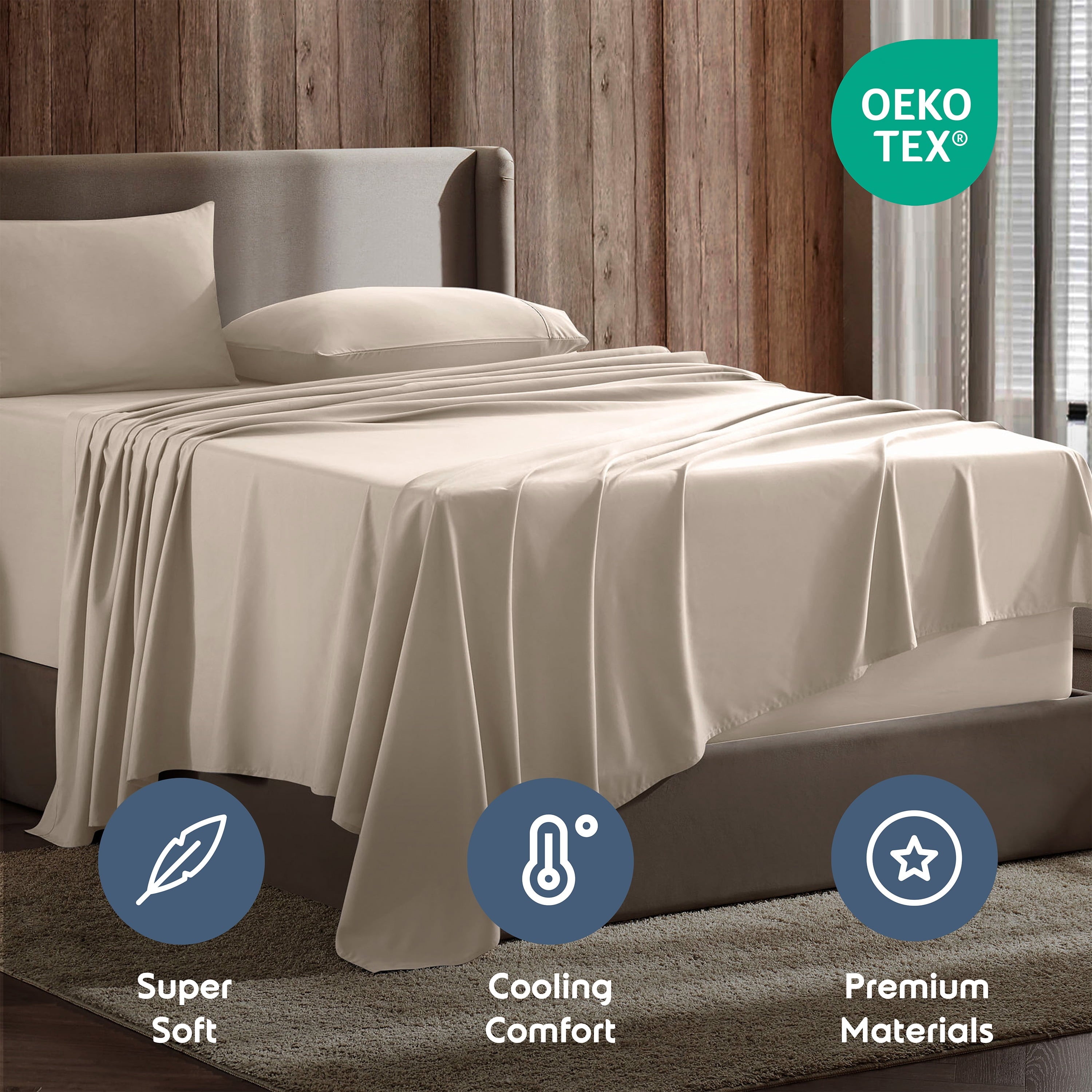 Ultra-Soft King Sheet Sets, 1800 Series Deep Pocket 4 Piece, Luxury Soft Microfiber Bed Sheet Sets, BEIGE CREAM - Luxury Bed Sheet Set with Deep Pockets Detail