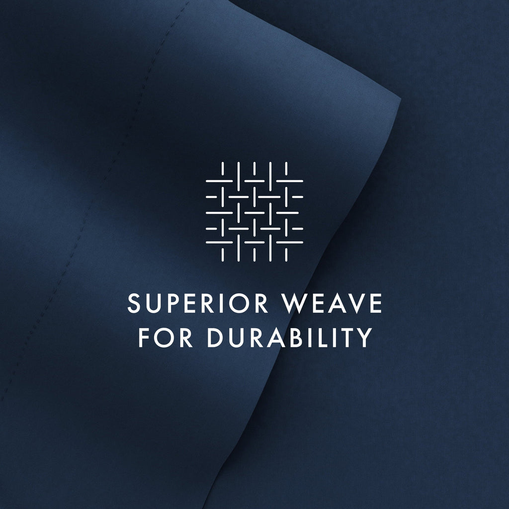 Breathable Luxury 4 Piece Solid Microfiber Bed Sheet Set, Navy, Queen - Breathable Egyptian Cotton Flat & Fitted Sheets Detail