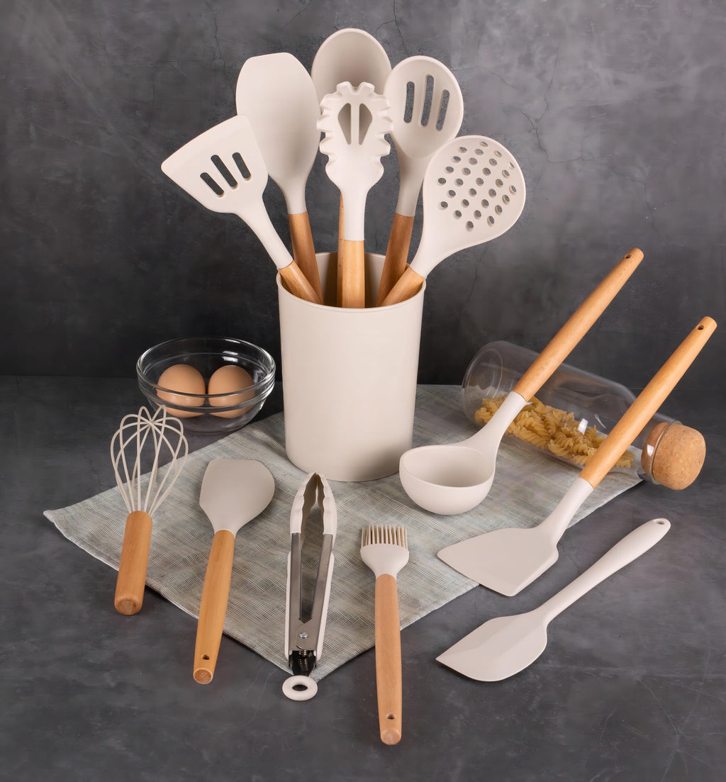 Heat-Resistant 14pcs Cooking Utensil Set with Caddy - Ergonomic Kitchen Tongs and Cooking Spoon Utensil Detail