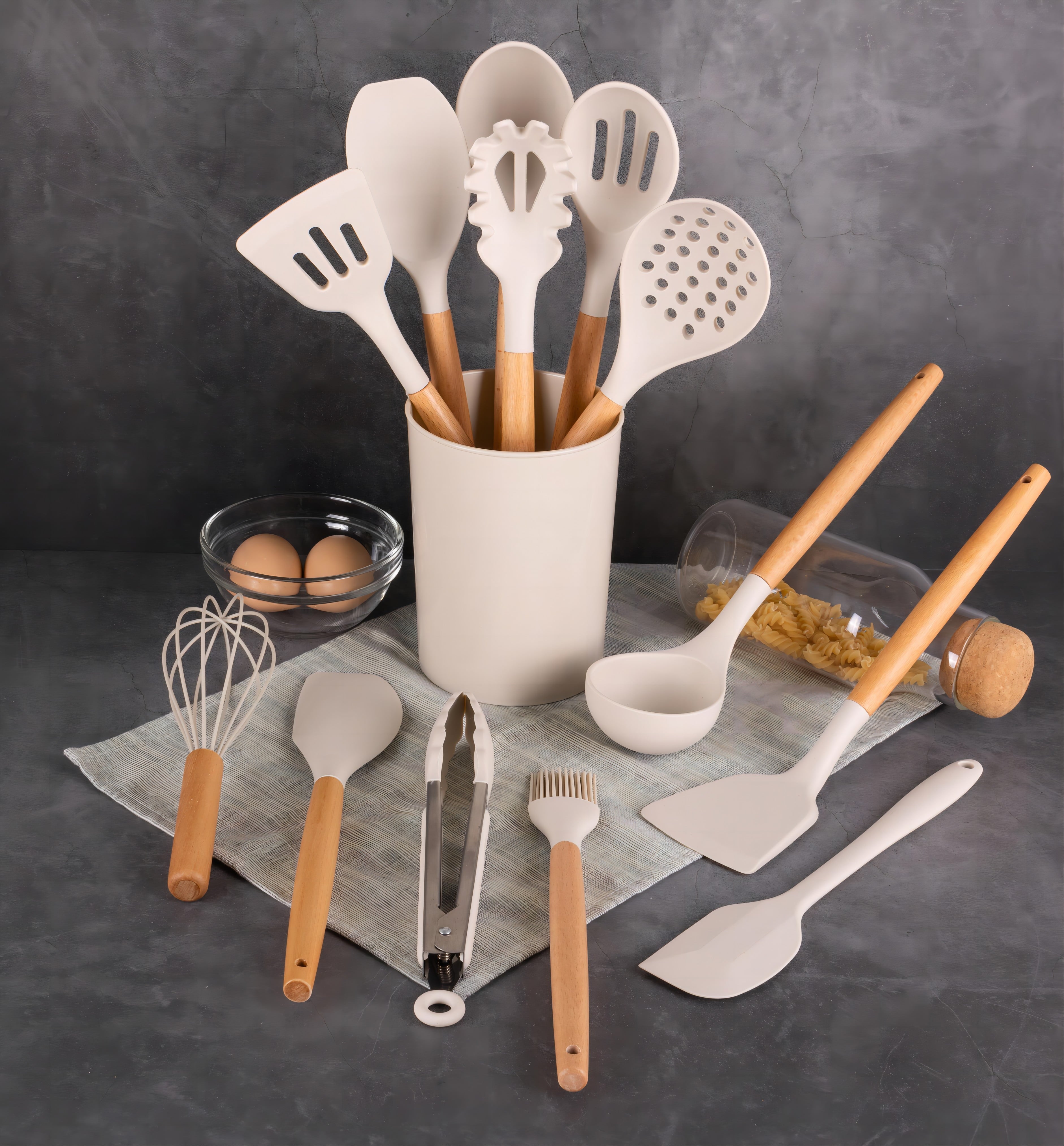 Heat-Resistant 14pcs Cooking Utensil Set with Caddy - Ergonomic Kitchen Tongs and Cooking Spoon Utensil Detail
