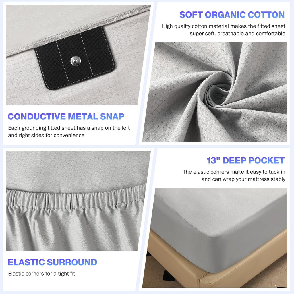 Cooling Sateen Grounding Sheets King Size,Earth Grounded Fitted Bed Sheet 10% Pure Silver Fiber + 90% Organic Cotton, Bed Grounding ... - Breathable Egyptian Cotton Flat & Fitted Sheets Detail