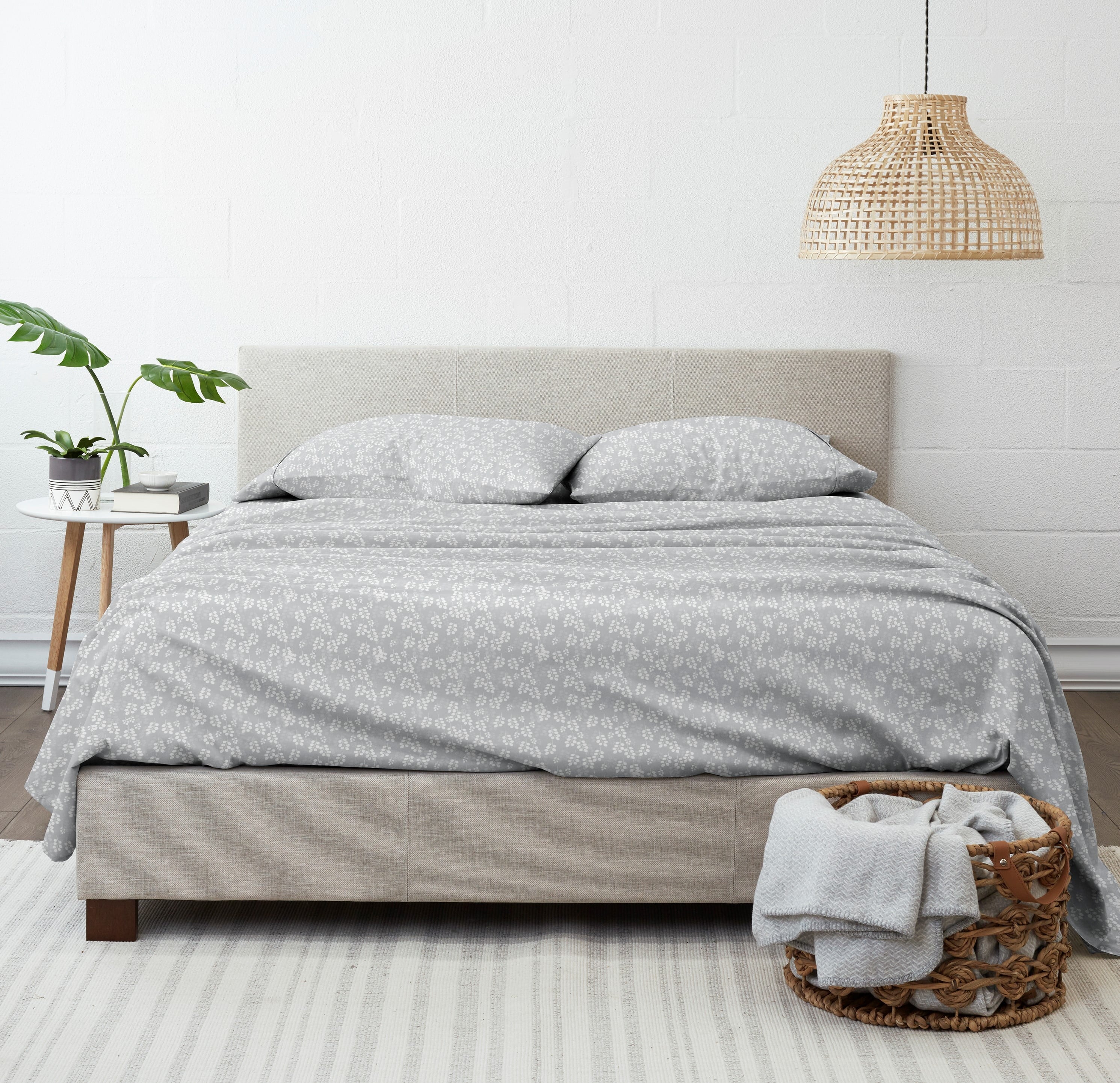 Wrinkle-Resistant 4 Piece Pattern Microfiber Bed Sheets Set, Gray Wheat, Full - Breathable Egyptian Cotton Flat & Fitted Sheets Detail