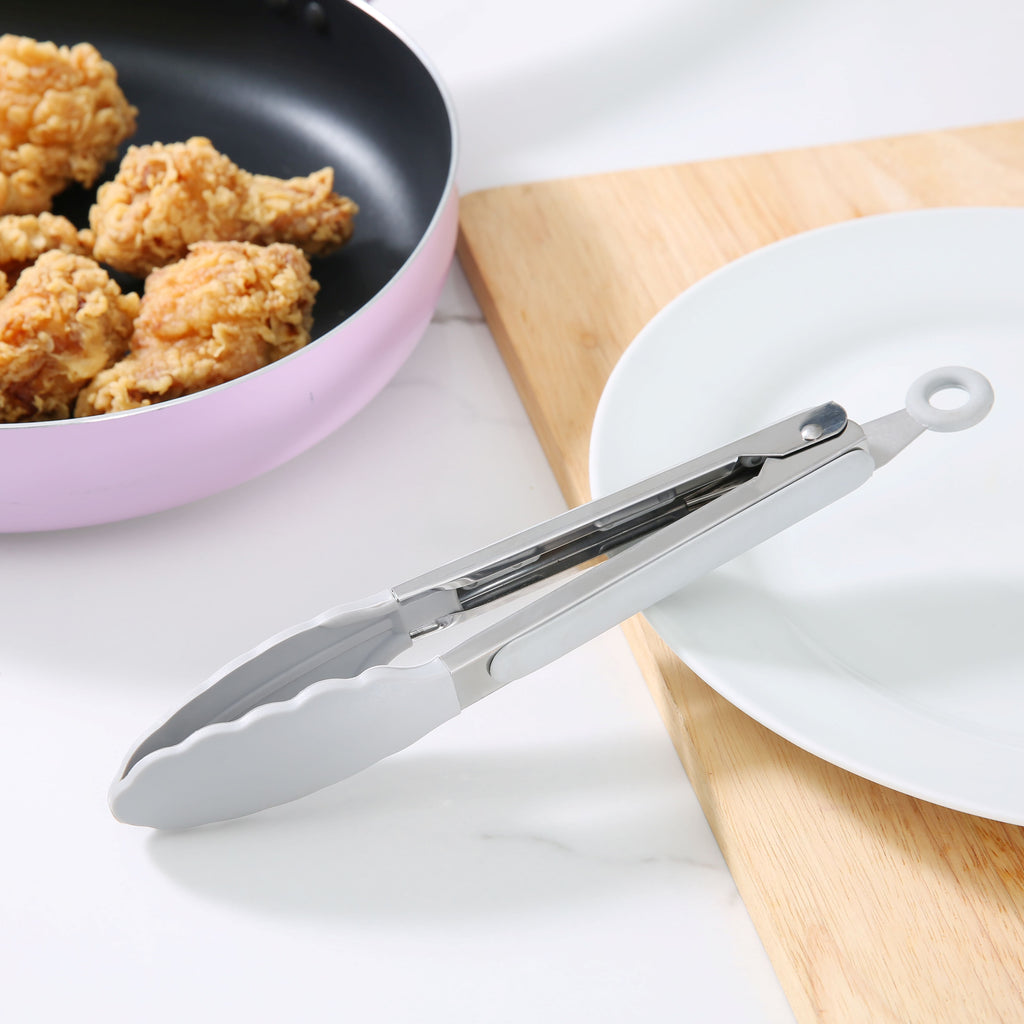 Chef-Quality 9" Stainless Steel and Silicone Locking Tongs, Soft Grip Handle, Grey Flannel - Heavy Duty Stainless Steel Kitchen Shears Detail