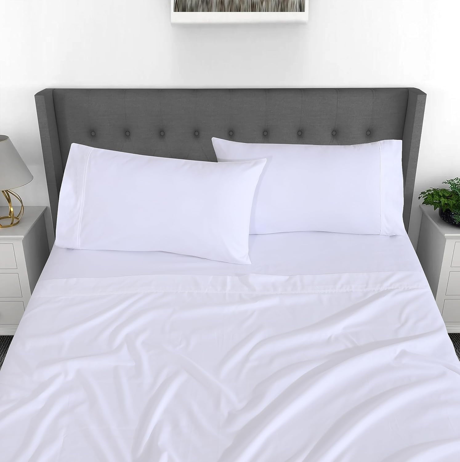 Cooling Sateen Set - Luxurious Silky Soft Microfiber Bedding - Cozy & Comfy - 15 inch Deep Pocket (Fits up to 17") Hotel Bed - 4 Pcs... - Breathable Egyptian Cotton Flat & Fitted Sheets Detail
