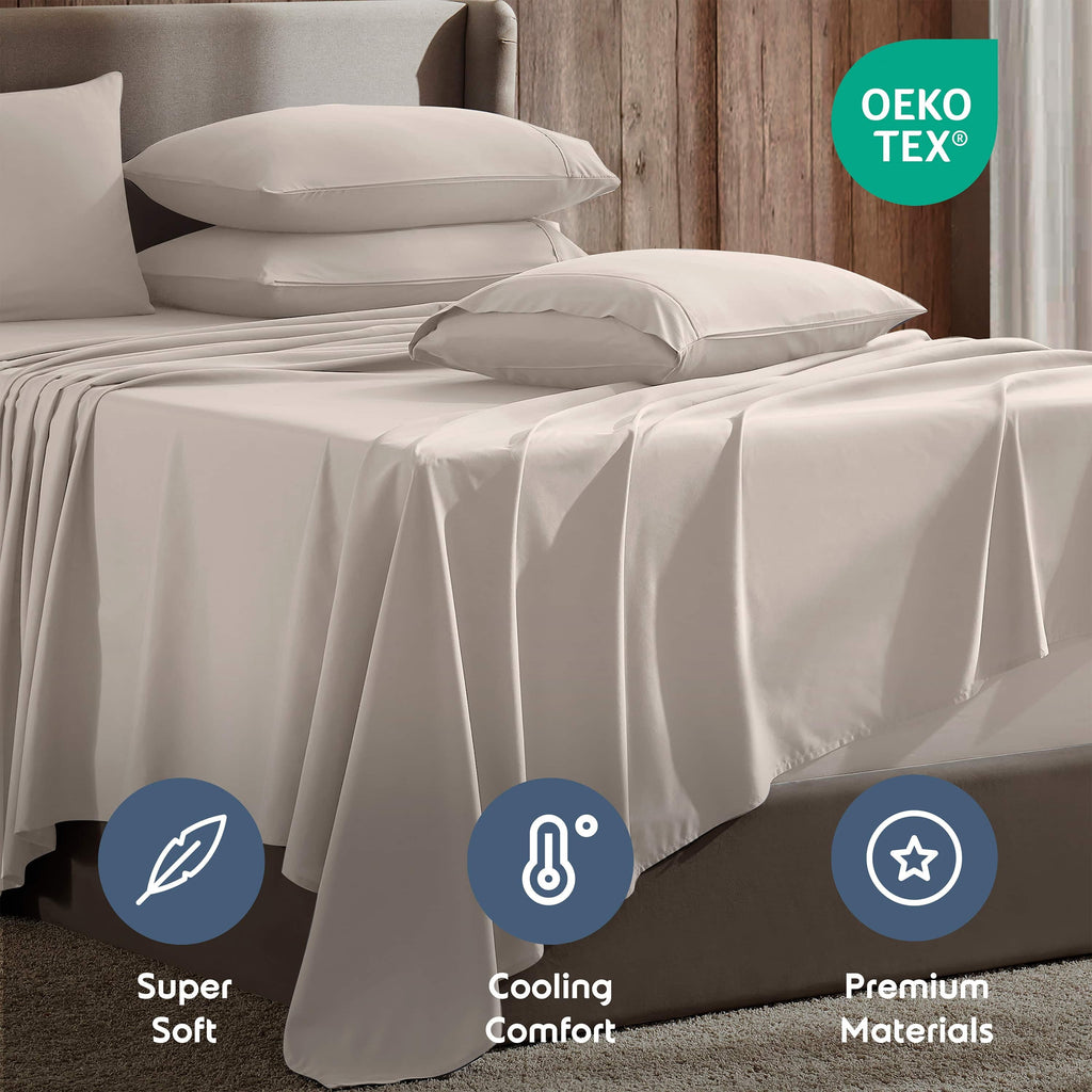 Breathable Luxury Extra Deep Pocket Queen Sheets set, Fits 18"-24" Mattress, 6 Piece Soft Microfiber Bed Sheet Sets, Linen - Breathable Egyptian Cotton Flat & Fitted Sheets Detail