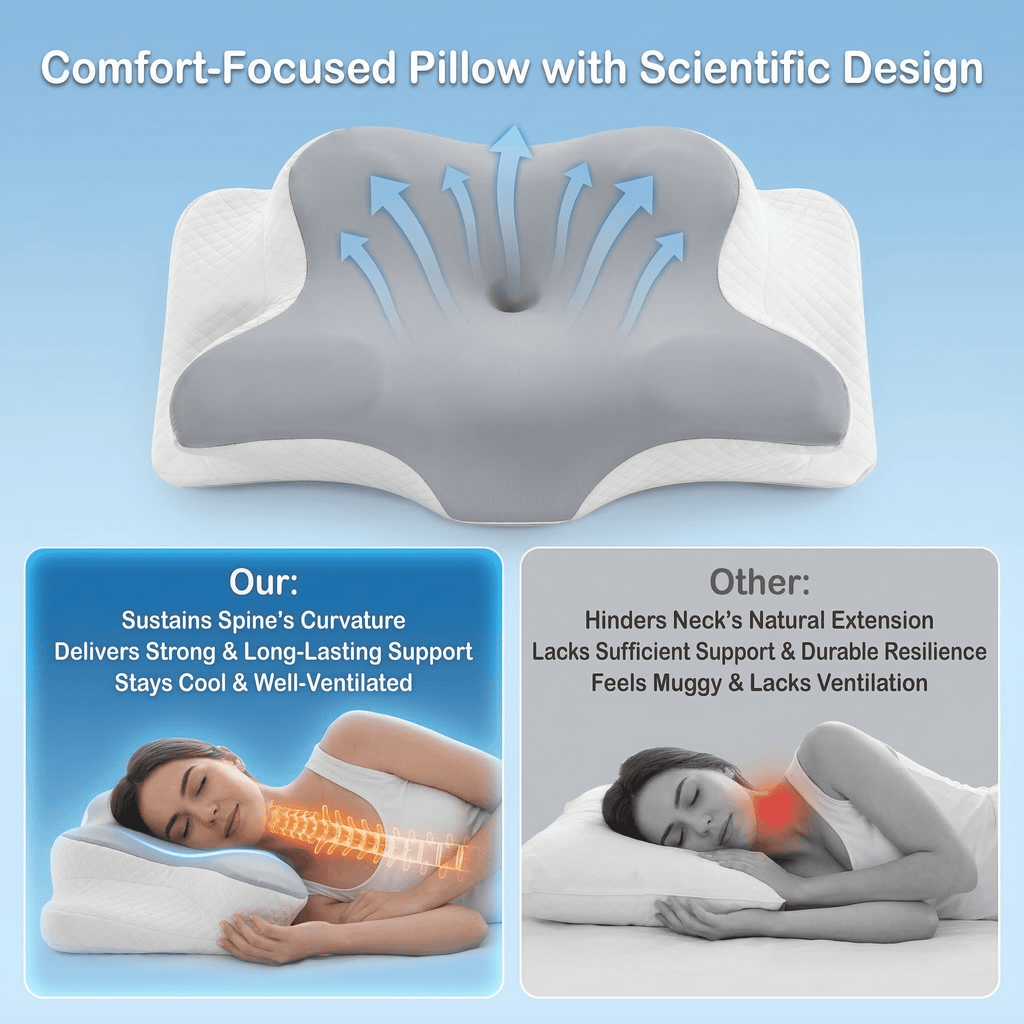 Decorative Plump Memory Foam Contour Pillows - Neck Pain Relief, Orthopedic Cervical, Breathable Washable Cover - Hotel Quality Plush Sleeping Pillows Detail