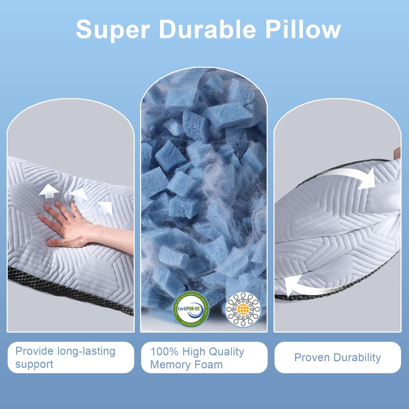 Decorative Plump Soft Bed Pillow, Shredded Memory Foam Pillow, Comfortable Sleeping Pillow, Standard Size, Affordable Everyday Use - Hotel Quality Plush Sleeping Pillows Detail