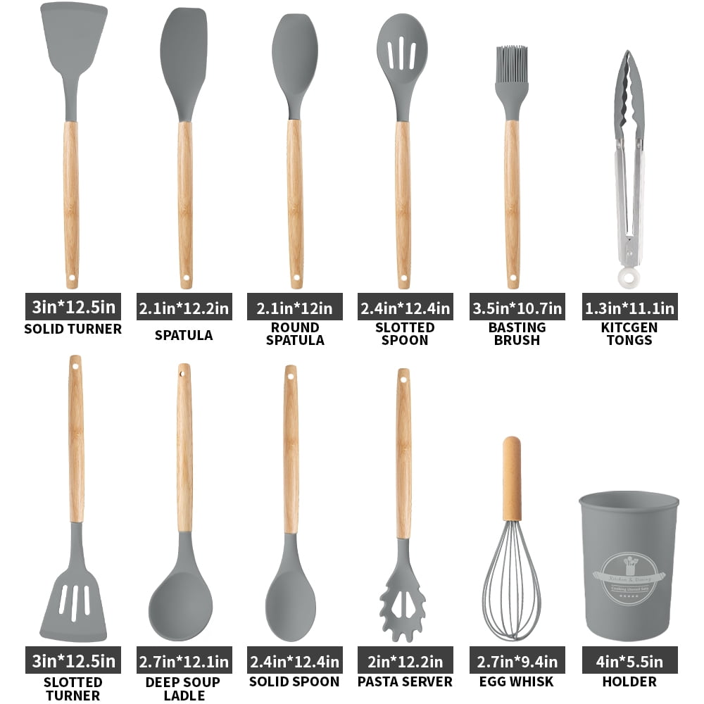 Durable Steel Silicone Wooden Heat Resistant Kitchen Utensil Set, 12 pcs - Multi-Purpose Hand Tool for Daily Meal Prep Detail