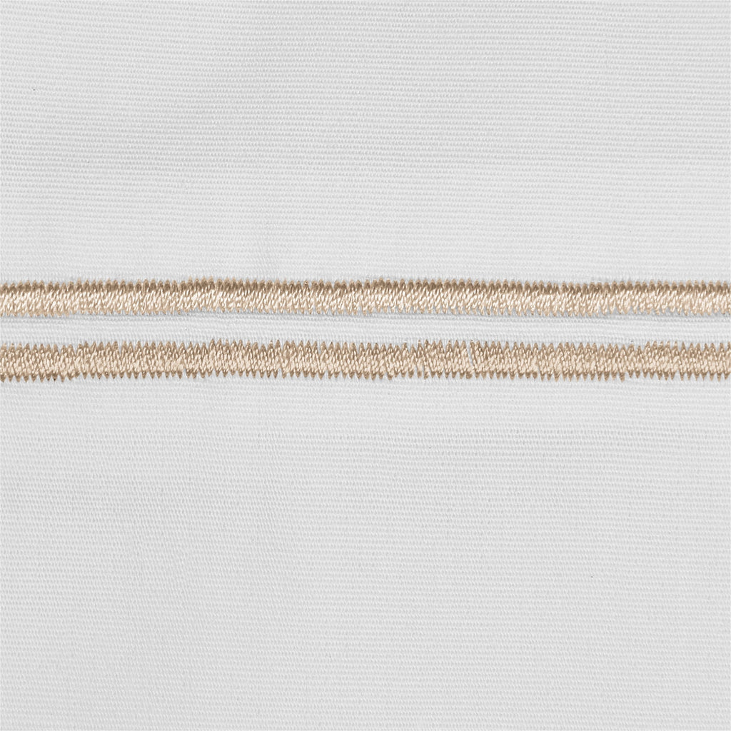 Wrinkle-Resistant 4-Piece 300 Thread Count White Pima Cotton Bed Sheet Set with Tan Hem, Full , Adult/Teen - Breathable Egyptian Cotton Flat & Fitted Sheets Detail