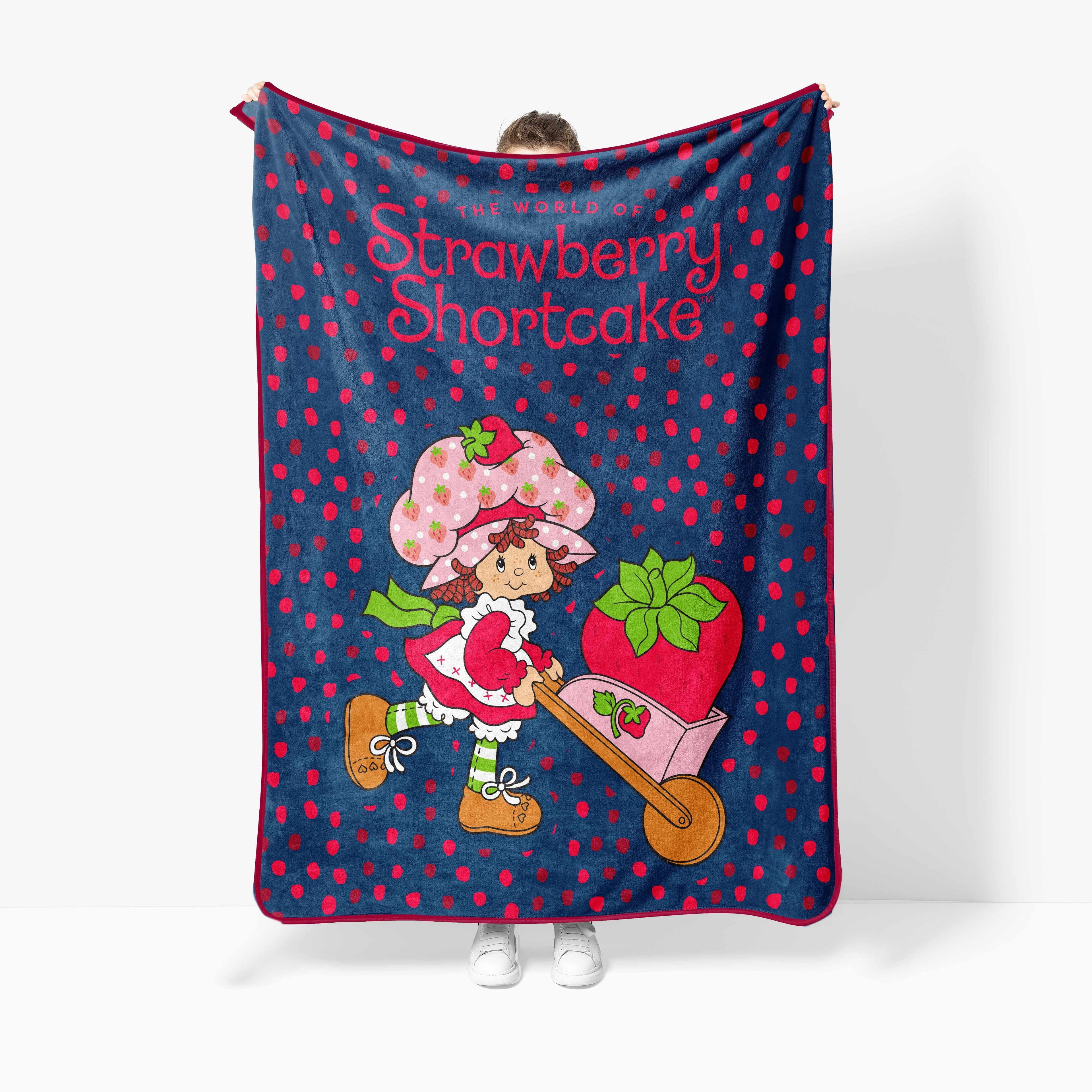 Decorative Knitted Strawberry Shortcake Berry Meadows 46" x 60" Coral Fleece Throw Blanket, Kids, Polyester, Navy - Lightweight Plush Warm Blanket for All Seasons - Default Title