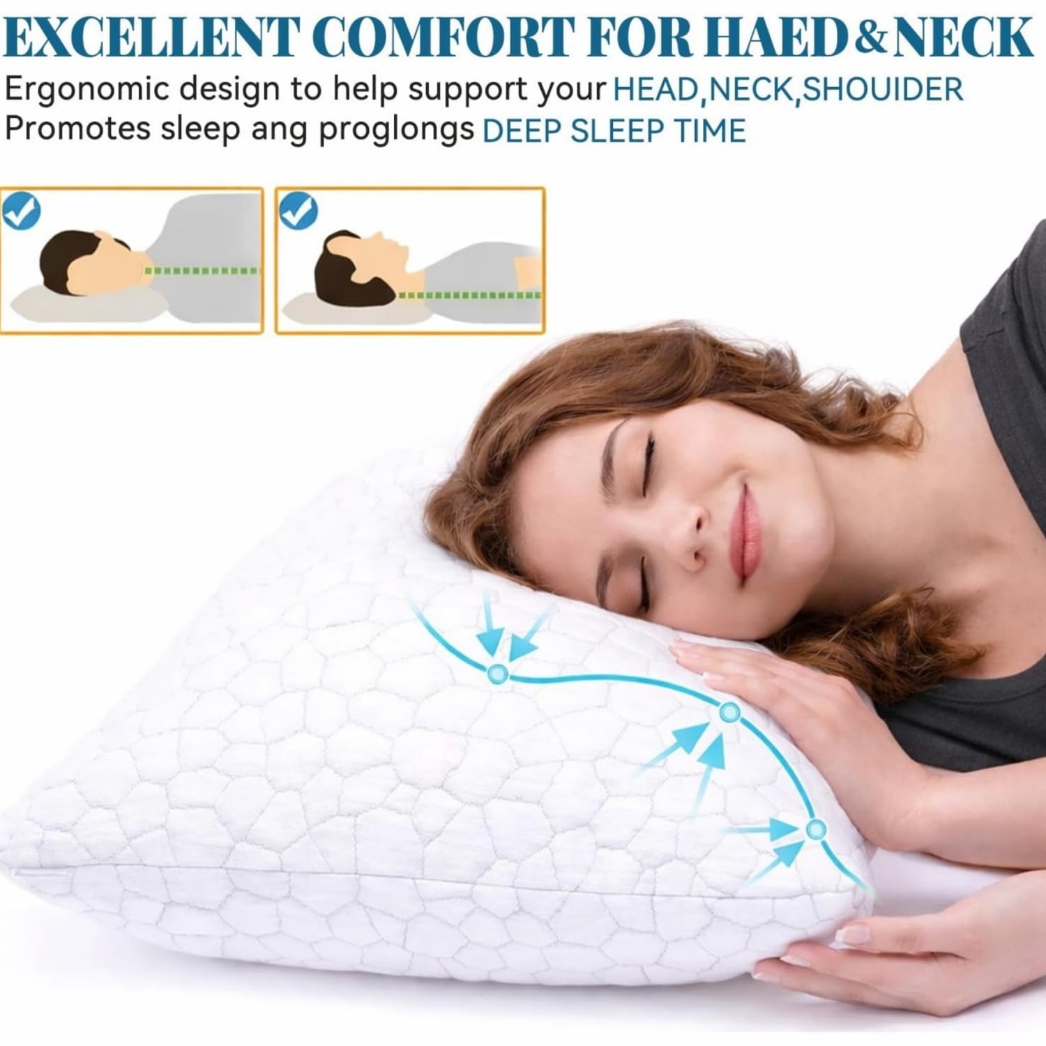 Orthopedic Support Shredded Memory Foam Pillows for Sleeping, Bed Pillows Queen Size Set of 2 Pack Adjustable for Side and Back Sleeper ... - Orthopedic Shredded Foam Bed Pillow Set Detail