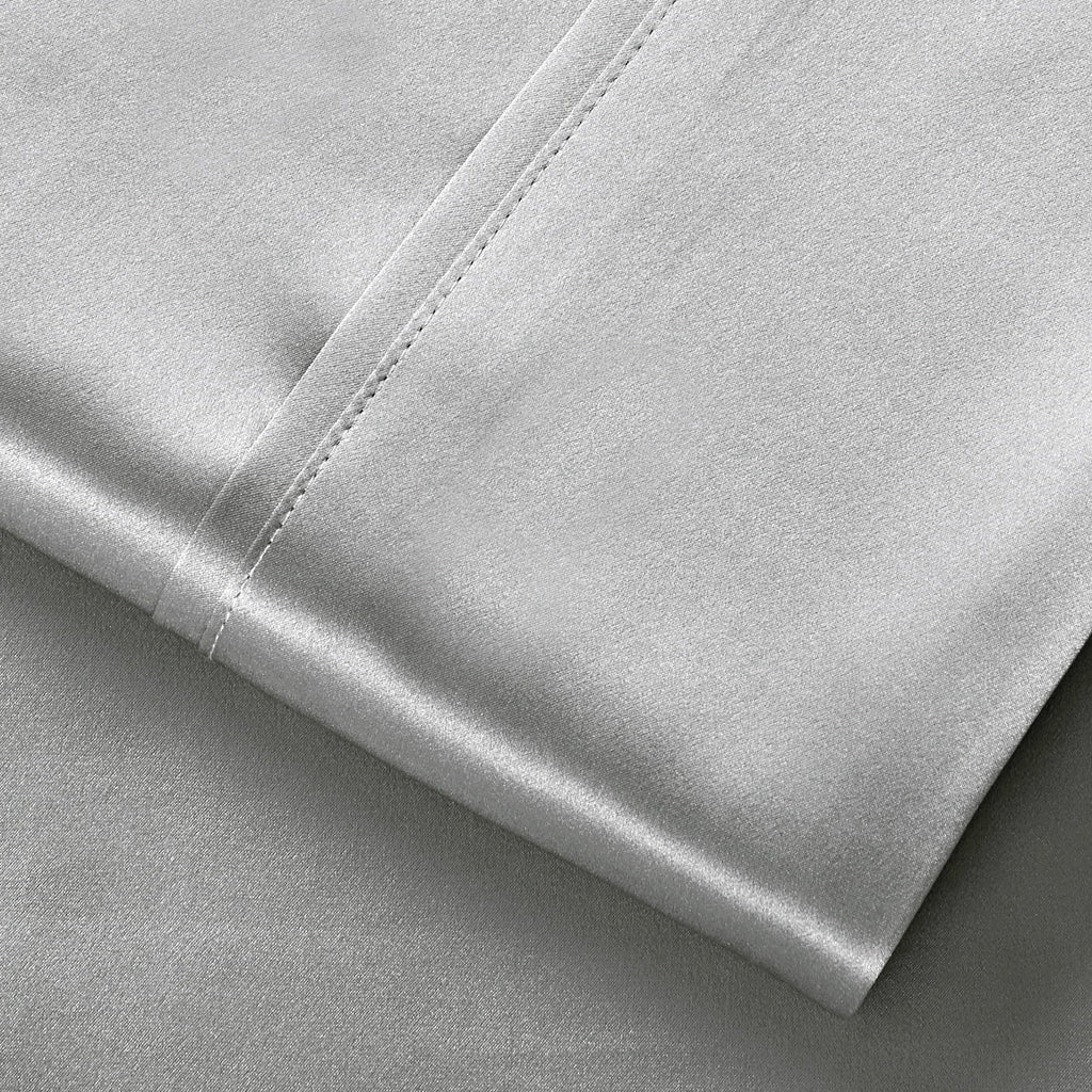 Premium Egyptian Cotton Luxury Satin Sheets Set Full Size Light Gray, 4-Piece Bedding Sets with Deep Pockets - Soft and Smooth Satin Bed Shee... - Luxury Bed Sheet Set with Deep Pockets Detail