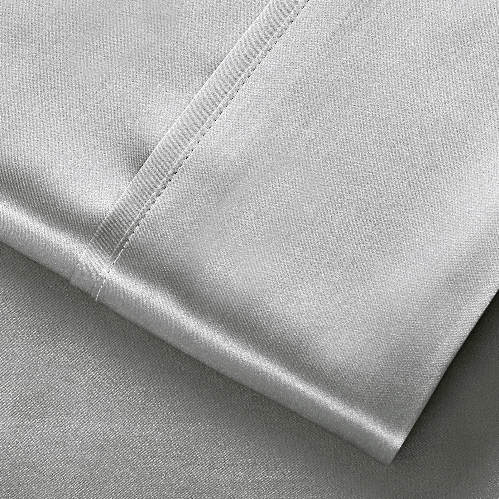 Premium Egyptian Cotton Luxury Satin Sheets Set Full Size Light Gray, 4-Piece Bedding Sets with Deep Pockets - Soft and Smooth Satin Bed Shee... - Luxury Bed Sheet Set with Deep Pockets Detail